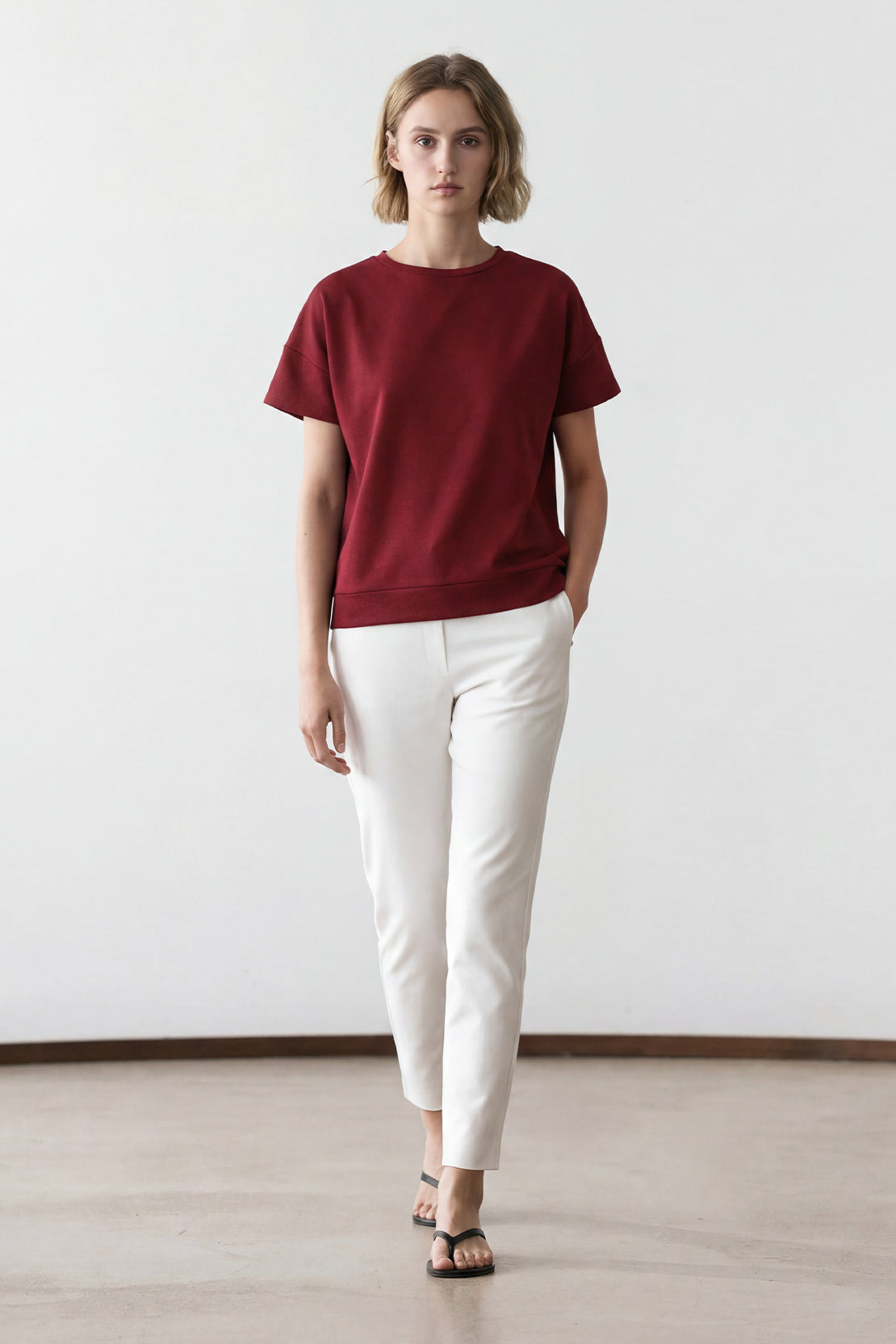 KOKO Modal Blend Relaxed Crew Neck Top – Maroon