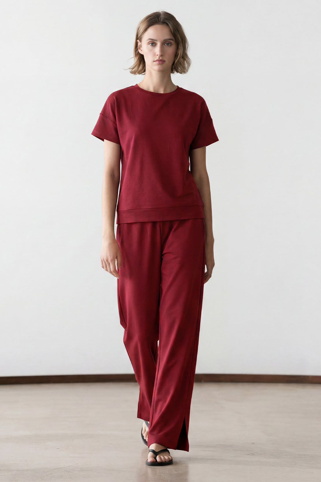 KOKO Modal Blend Relaxed Crew Neck Top – Maroon
