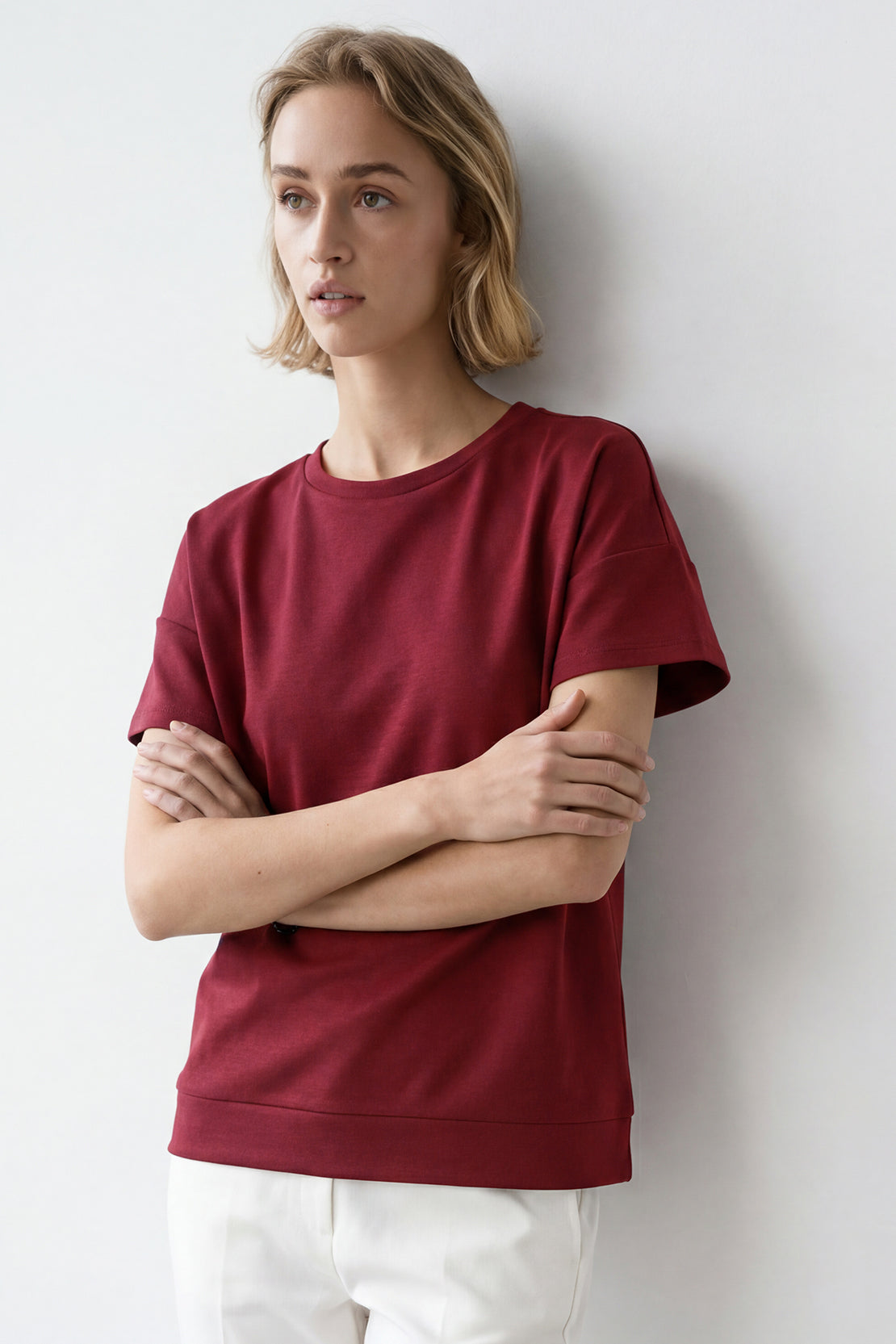 KOKO Modal Blend Relaxed Crew Neck Top – Maroon
