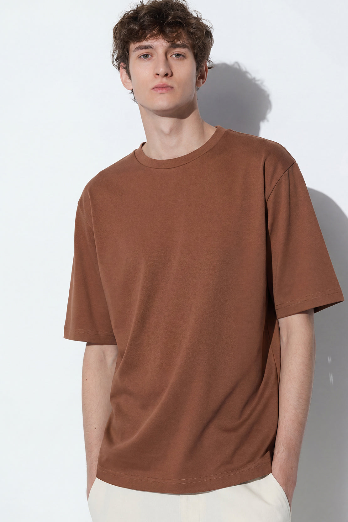 KOKO Air Weave Drop Shoulder T-Shirt – Brown