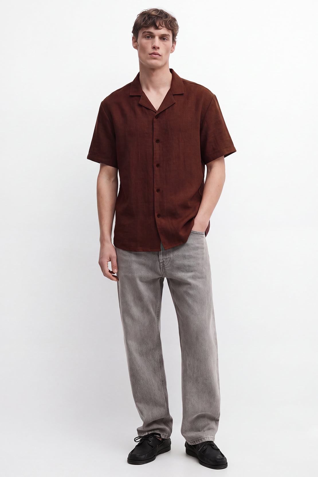 KOKO Pure Linen Half Sleeve Shirt – Brown