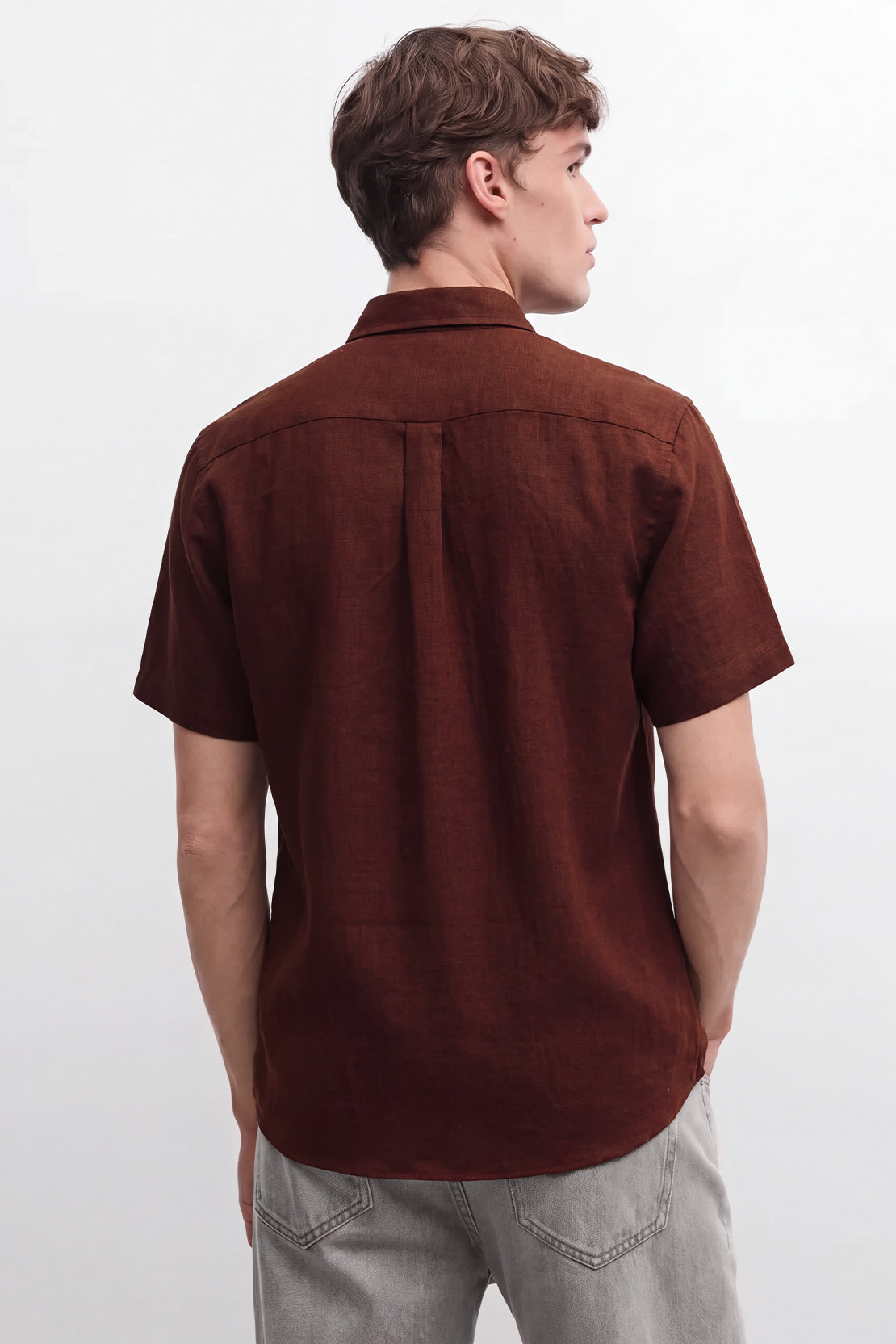 KOKO Pure Linen Half Sleeve Shirt – Brown