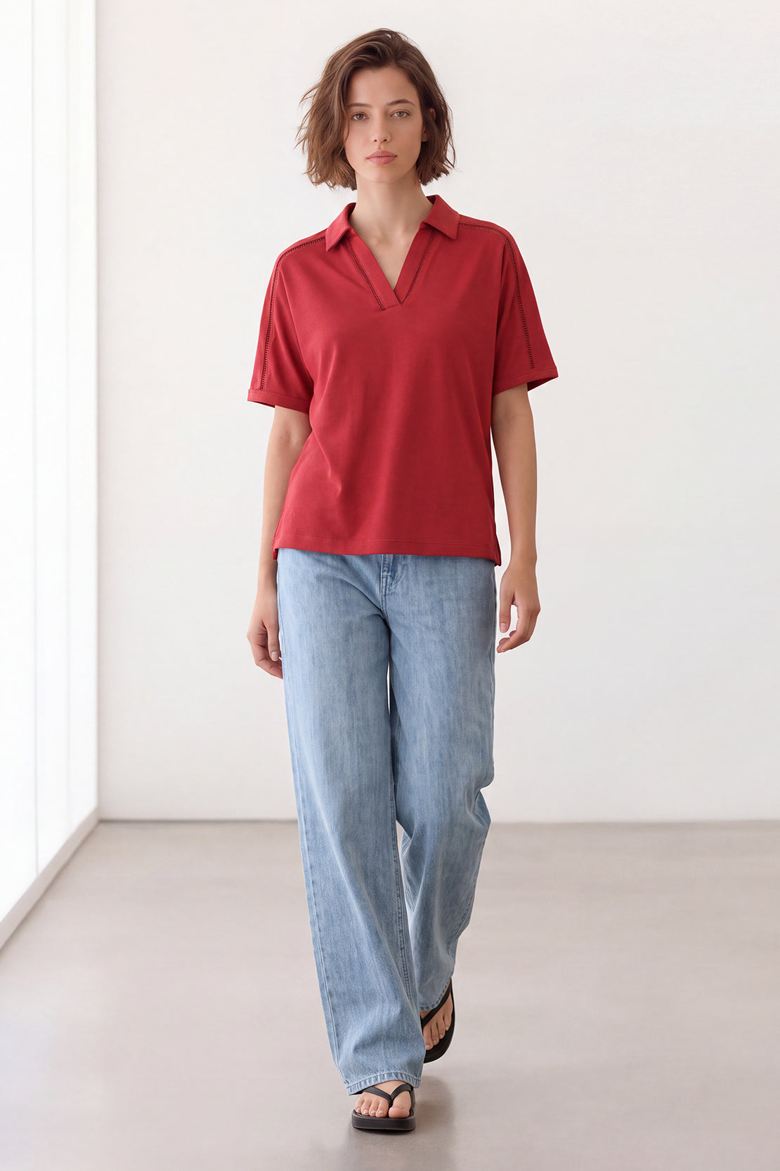 KOKO Modal Blend V-Neck Collared Shirt – Red