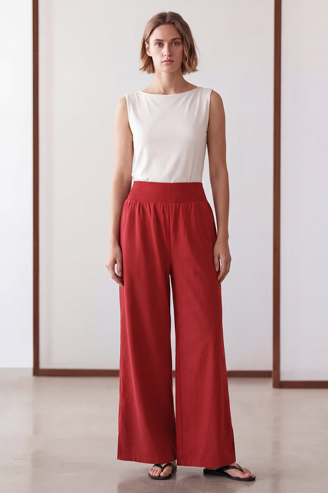 KOKO Modal Blend Relaxed Wide Leg Pants – Red