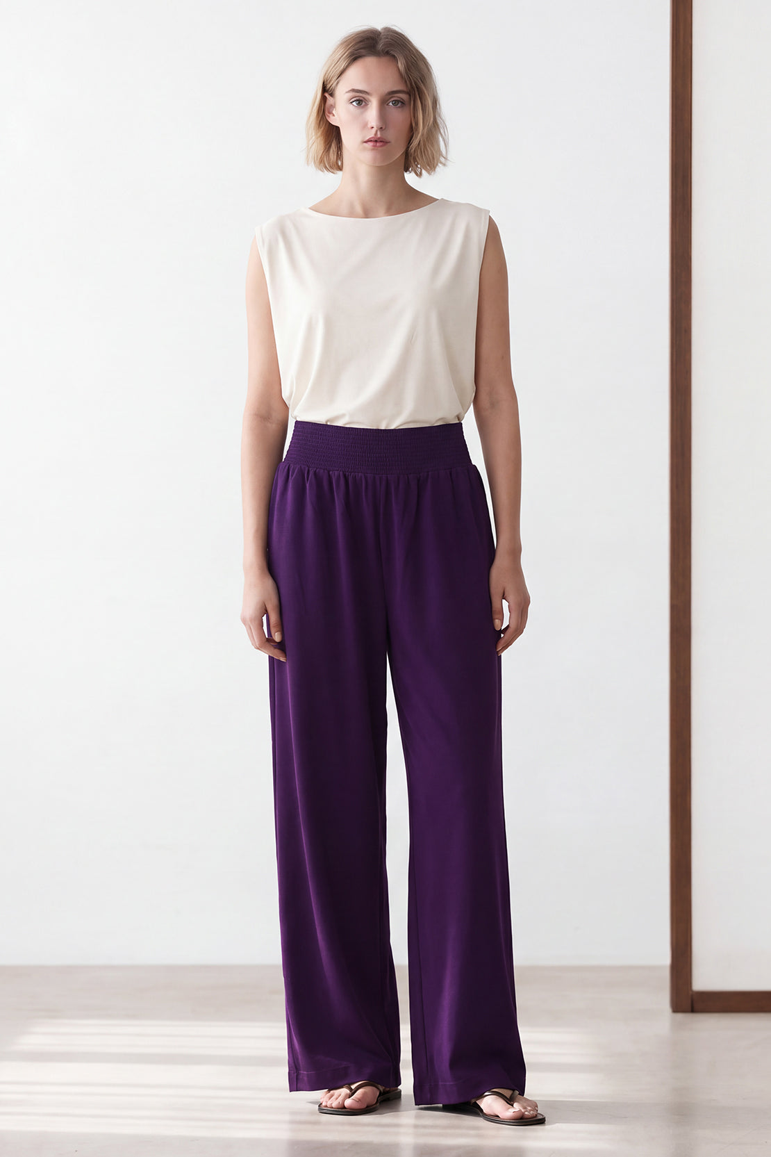 KOKO Modal Blend Relaxed Wide Leg Pants – Purple