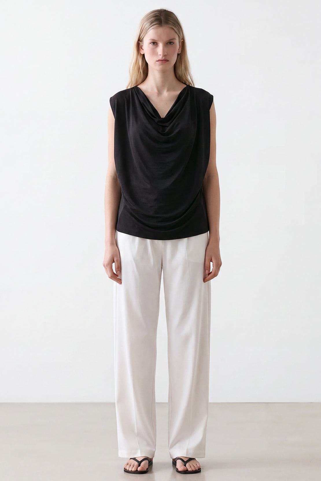 KOKO Silky Muslin Layered Cowl-Neck Top – Black