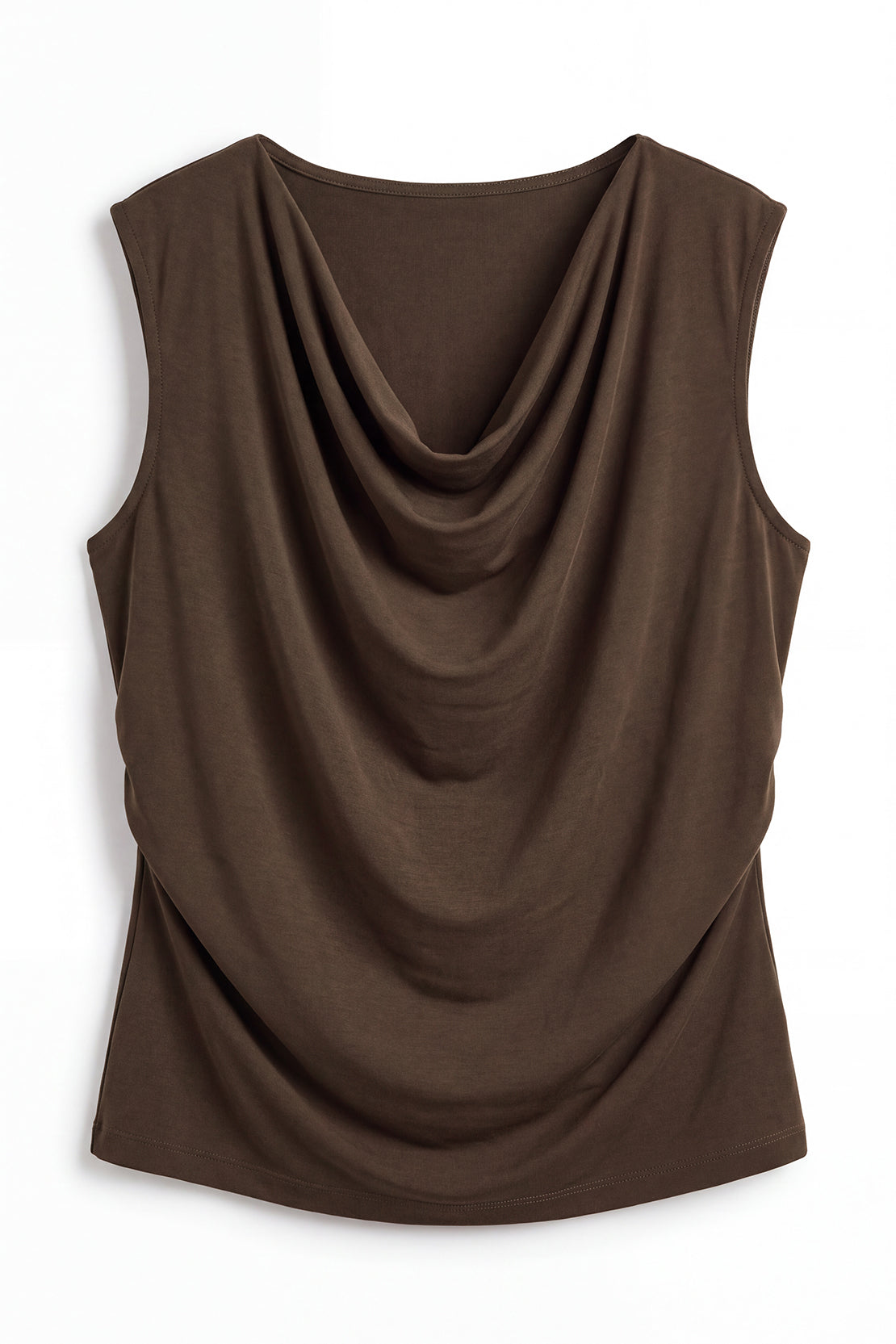 KOKO Silky Muslin Layered Cowl-Neck Top – Brown