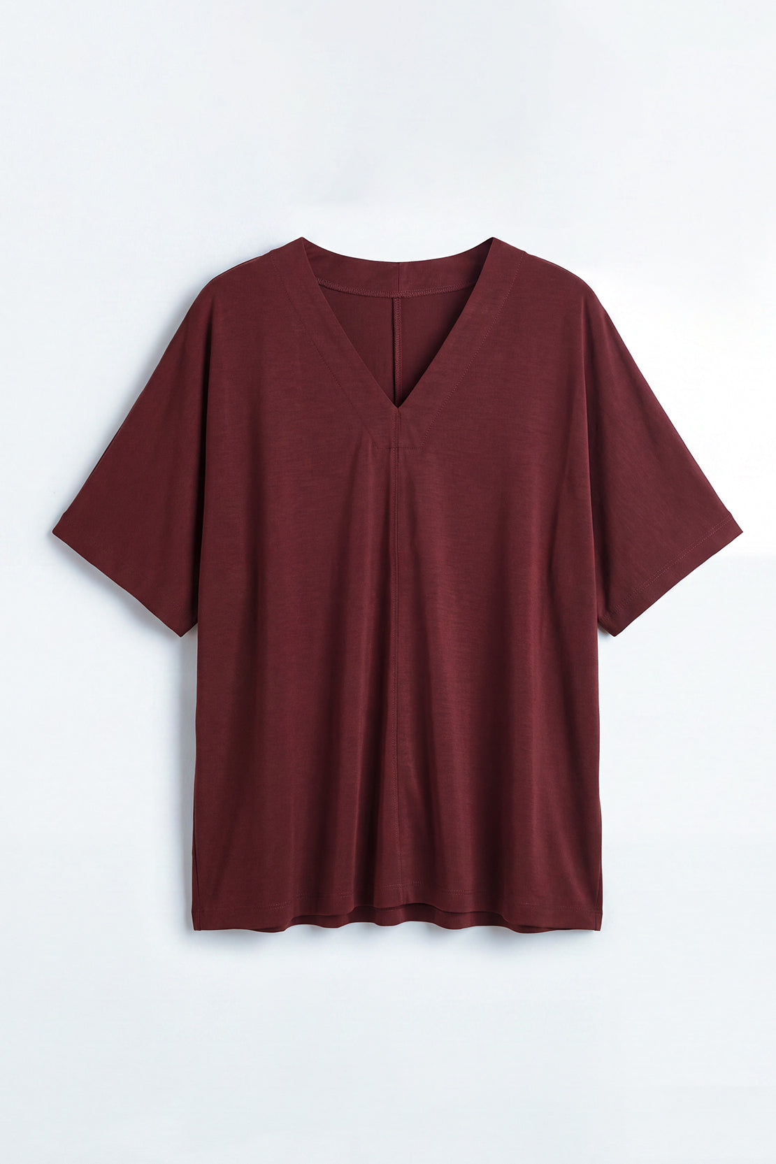 KOKO Silky Muslin Relaxed V-Neck Top – Cherry