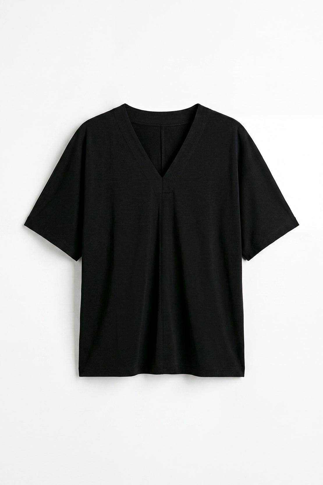 KOKO Silky Muslin Relaxed V-Neck Top – Black