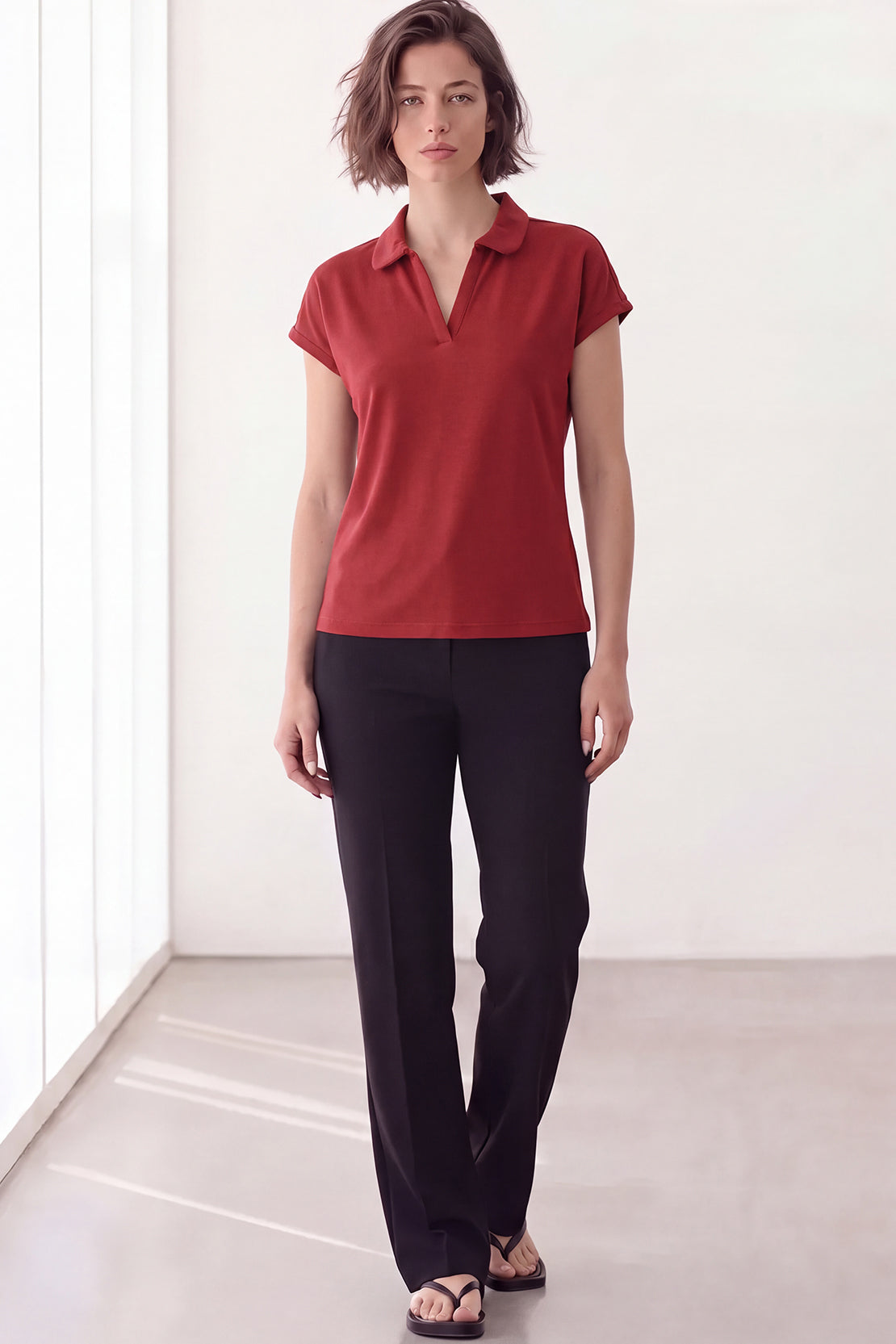 KOKO Feather Cotton Collared Top