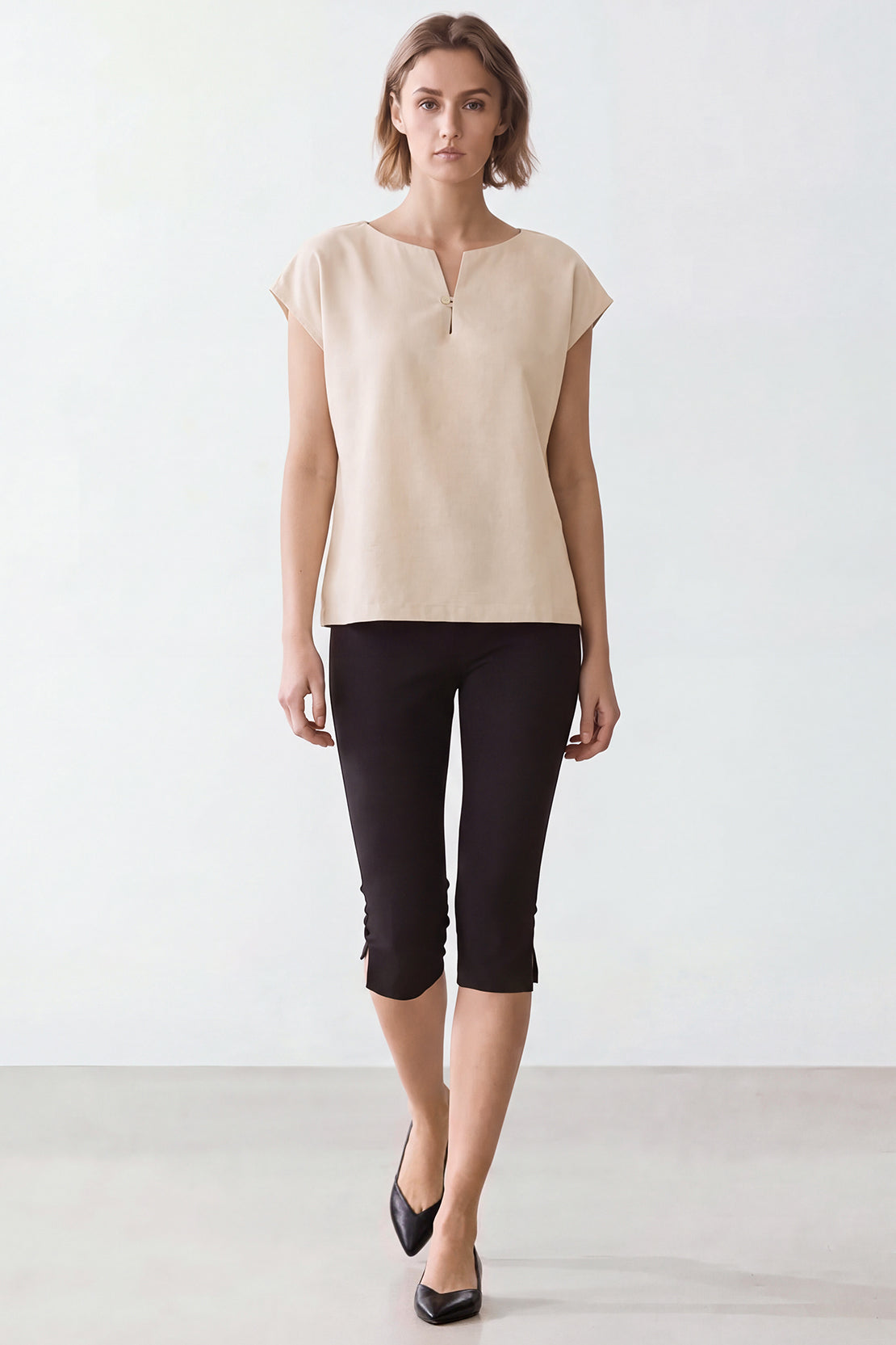 KOKO Silky Linen V-Neck Button Top