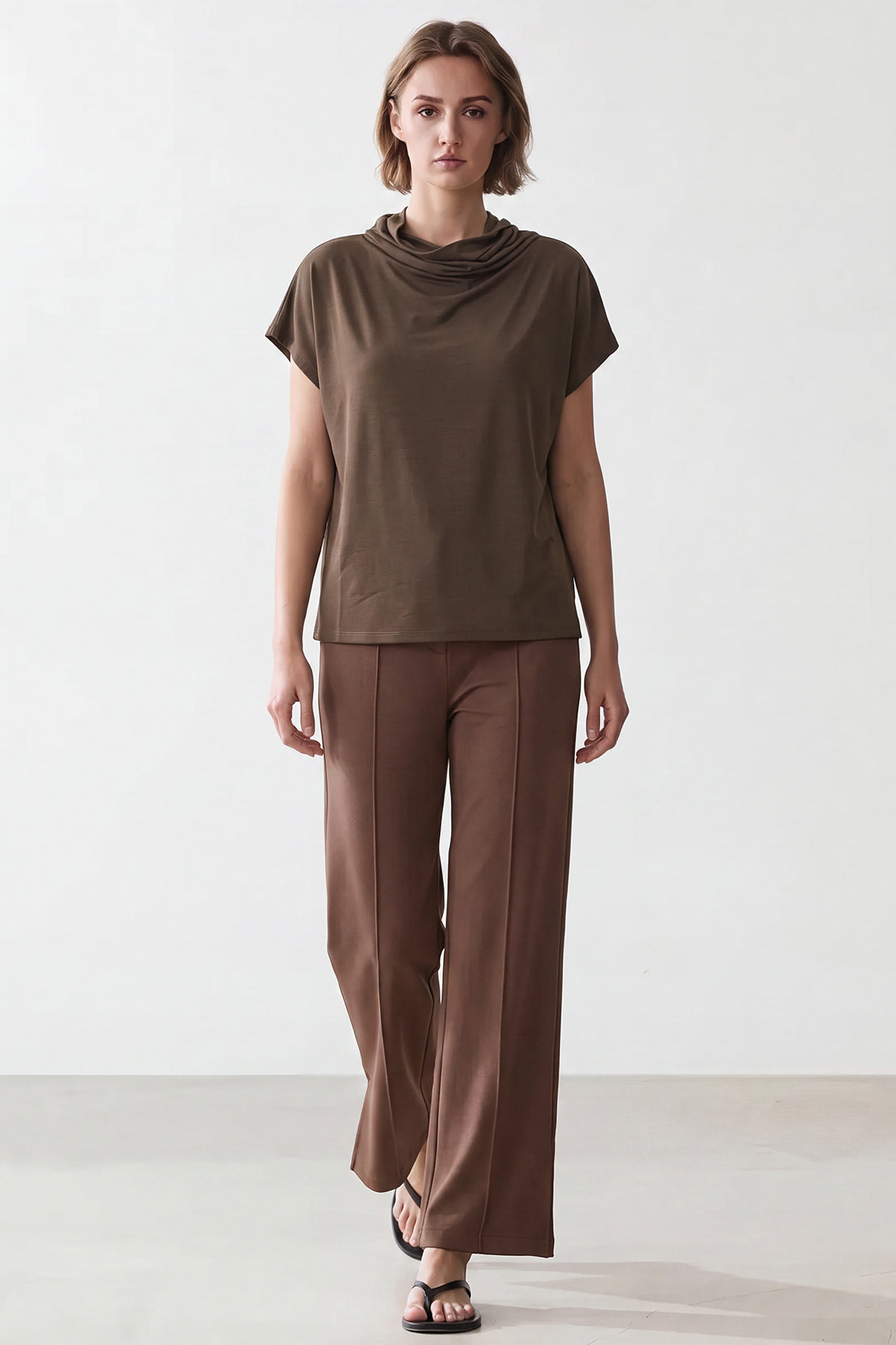 KOKO Silky Muslin Cowl-Neck Top – Taupe
