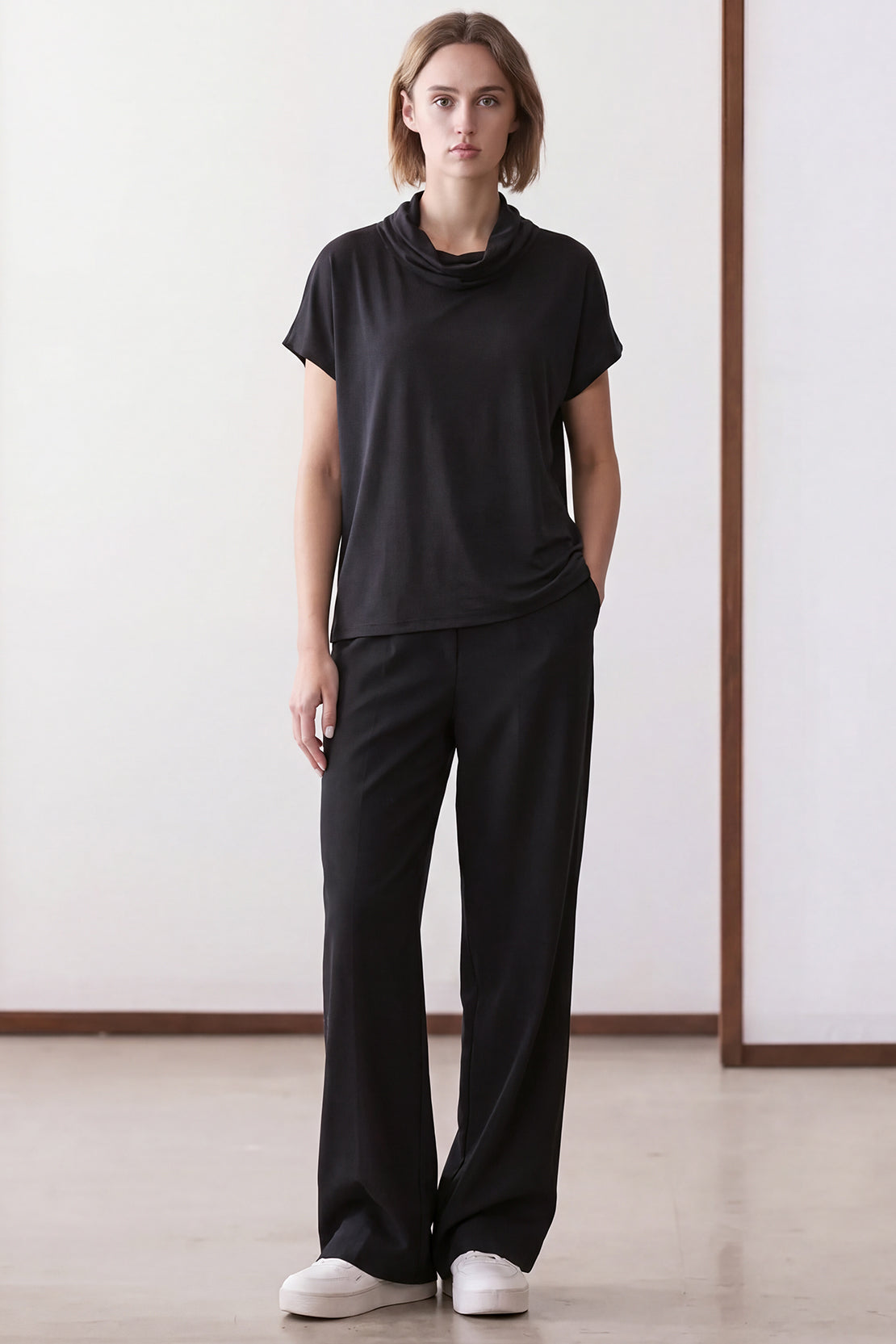 KOKO Silky Muslin Cowl-Neck Top – black