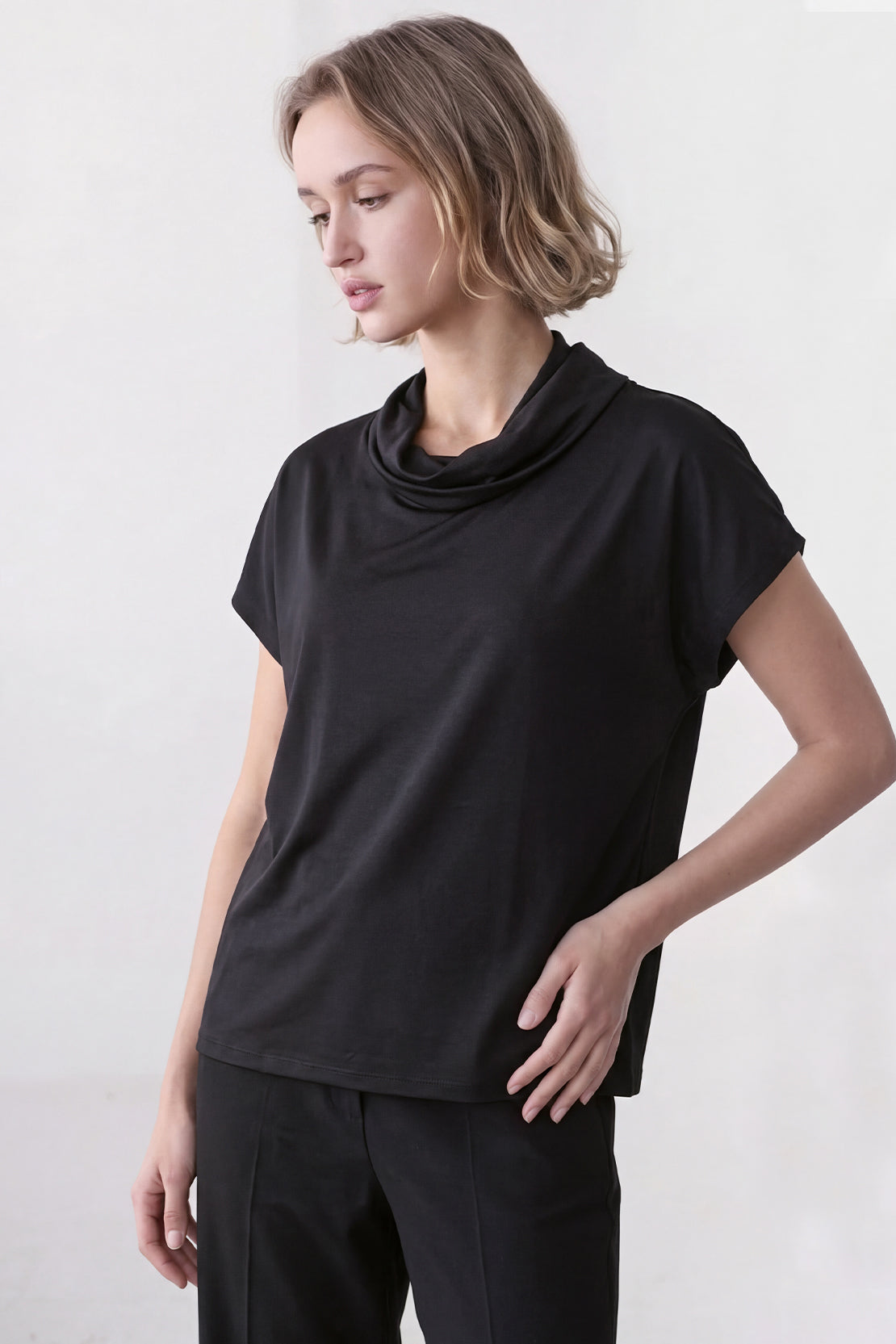KOKO Silky Muslin Cowl-Neck Top – black