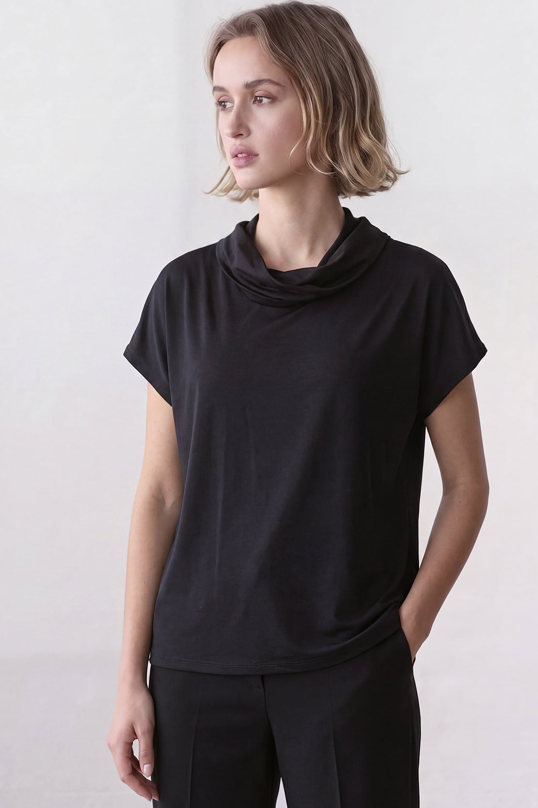 KOKO Silky Muslin Cowl-Neck Top – black