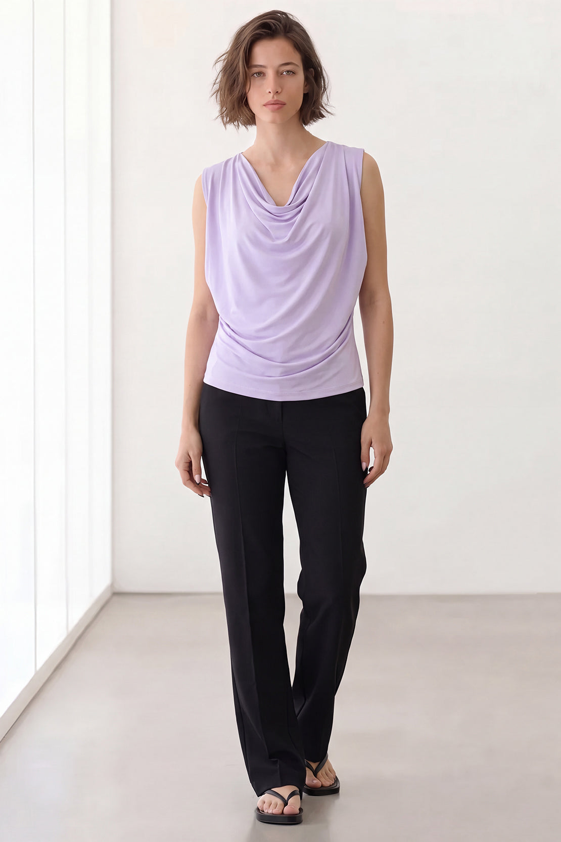 KOKO Airism Layered Cowl-Neck Top – Lilac