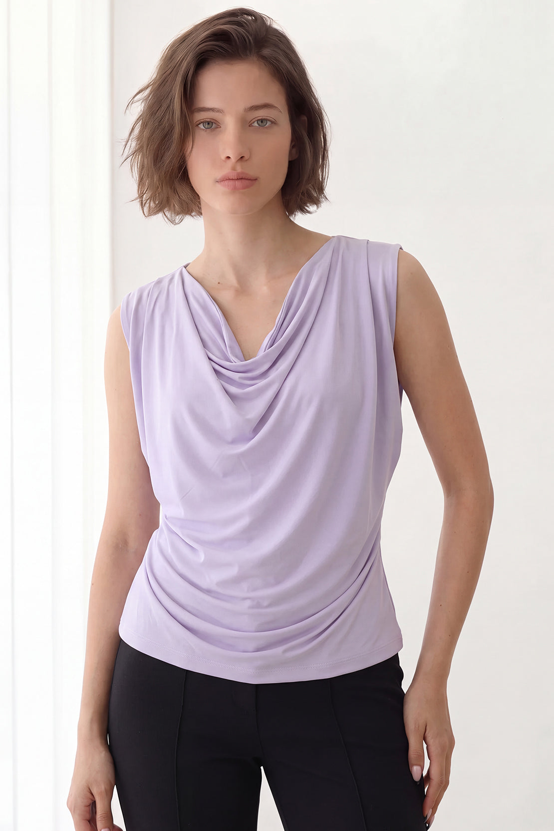KOKO Airism Layered Cowl-Neck Top – Lilac