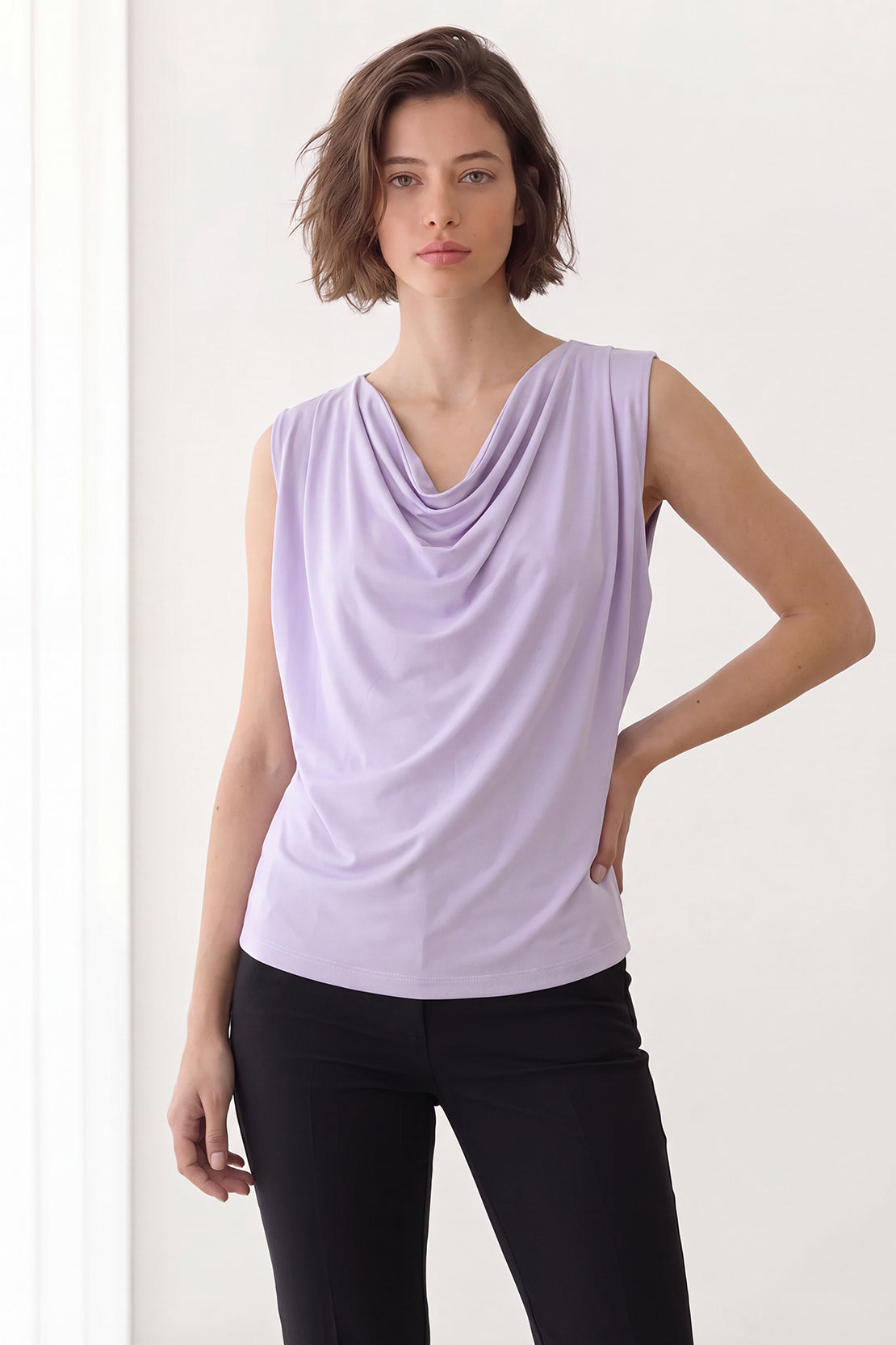 KOKO Airism Layered Cowl-Neck Top – Lilac
