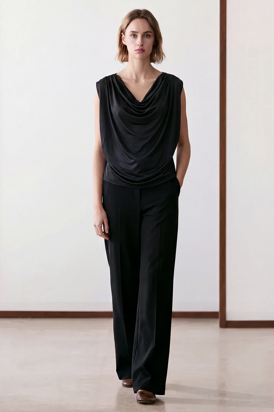 KOKO Airism Layered Cowl-Neck Top – Black