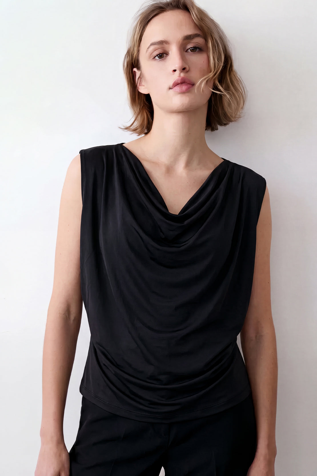 KOKO Airism Layered Cowl-Neck Top – Black