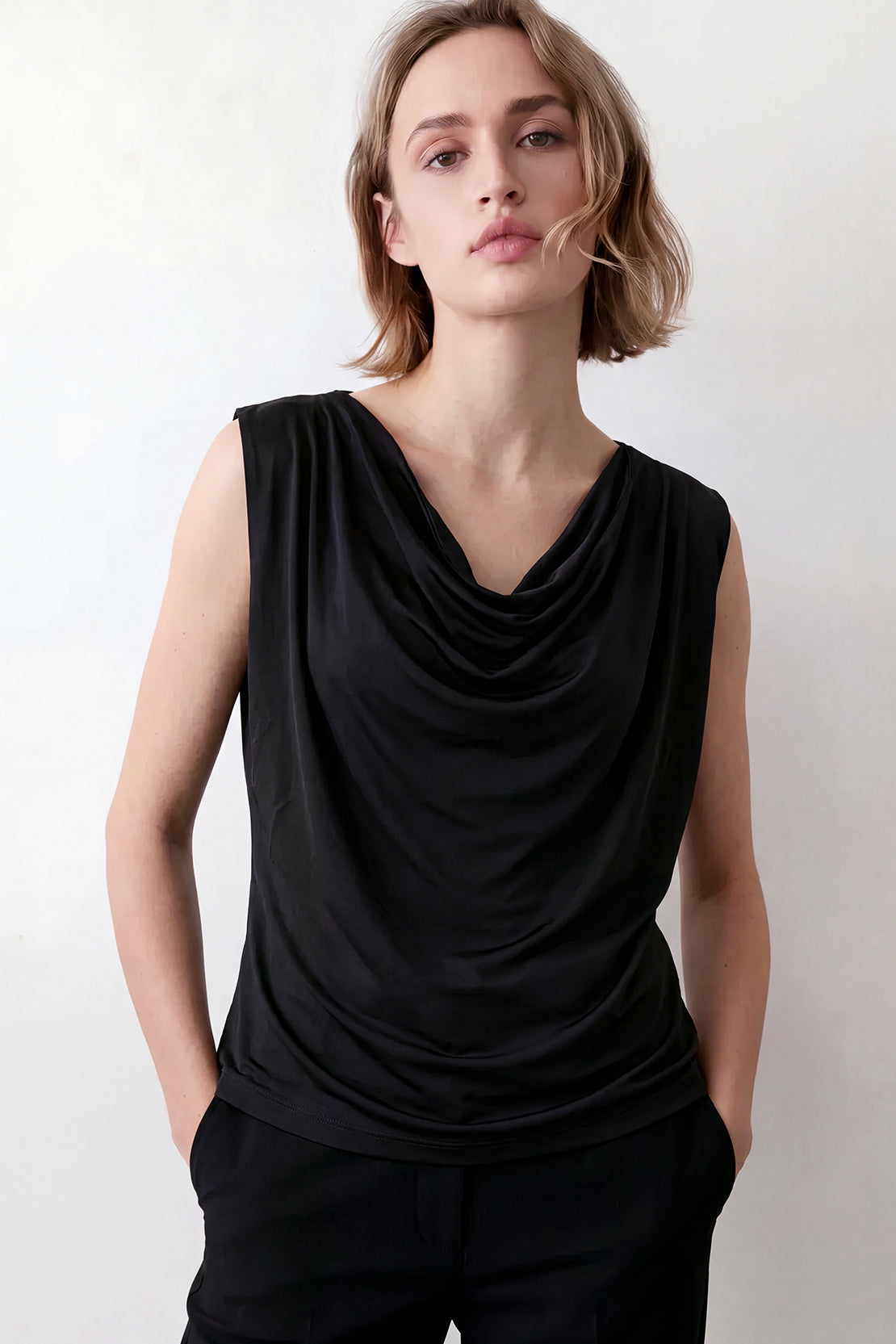 KOKO Airism Layered Cowl-Neck Top – Black