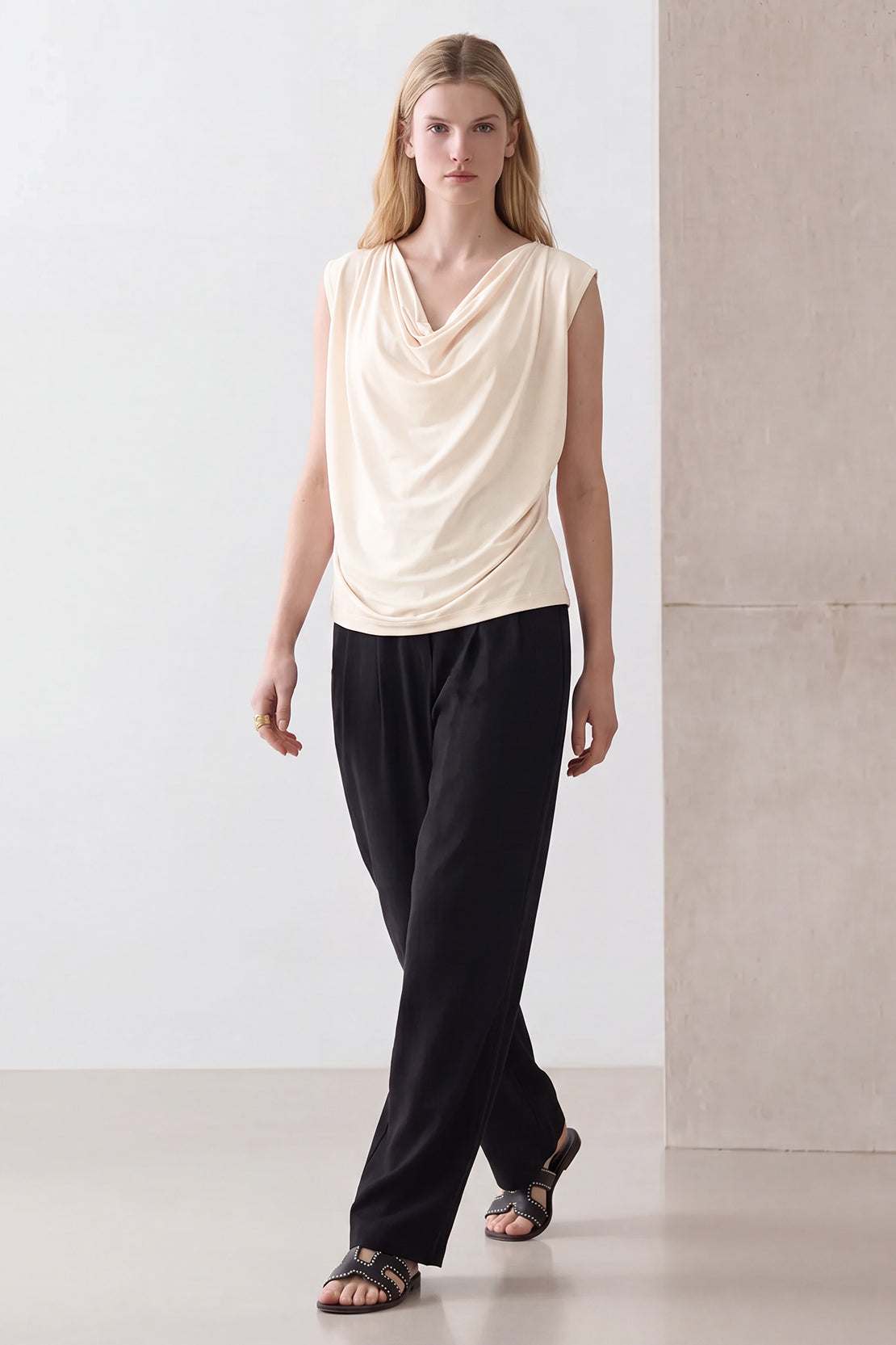 KOKO Airism Layered Cowl-Neck Top – Beige