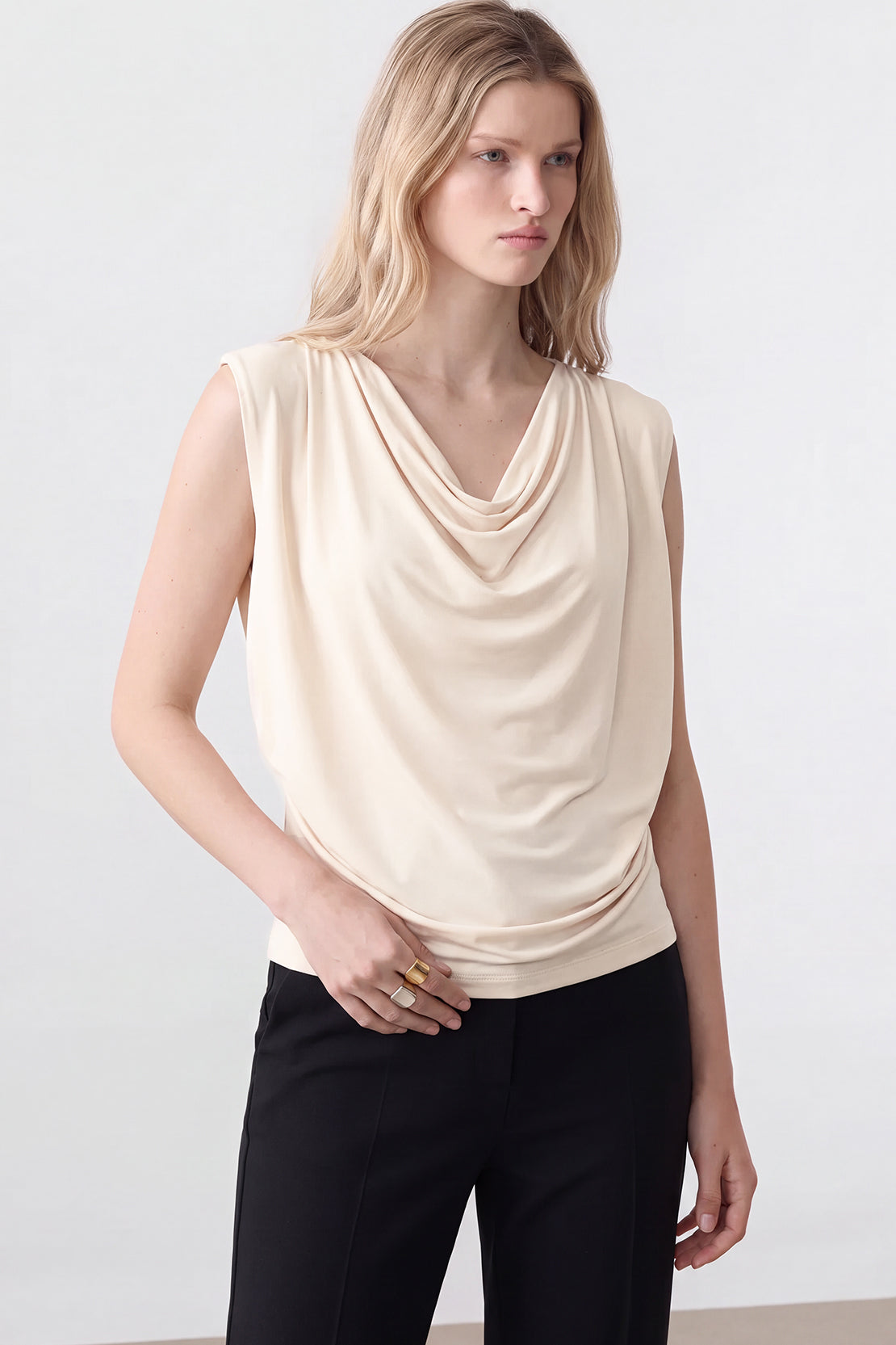KOKO Airism Layered Cowl-Neck Top – Beige