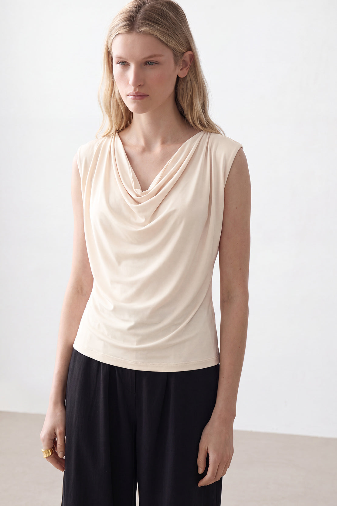 KOKO Airism Layered Cowl-Neck Top – Beige