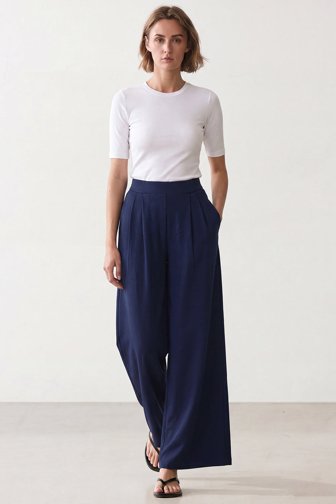 KOKO Modal High-Waist Pleated Pants – Blue