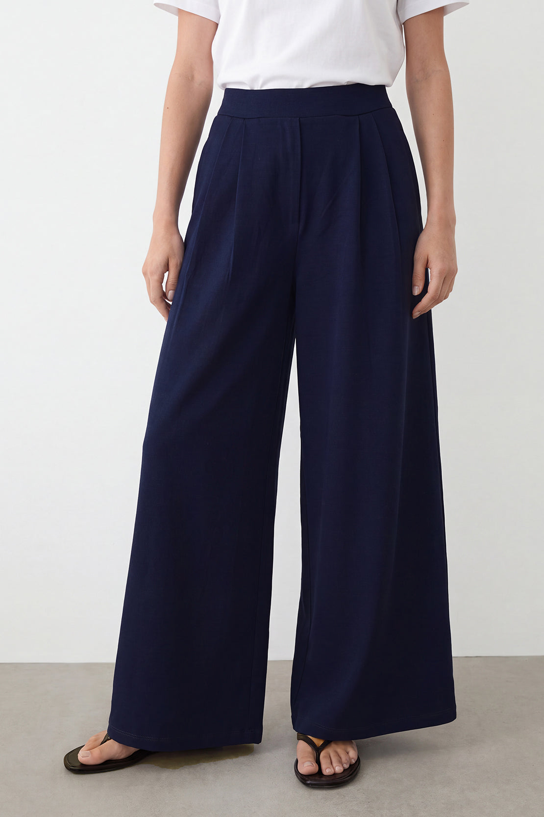 KOKO Modal High-Waist Pleated Pants – Blue