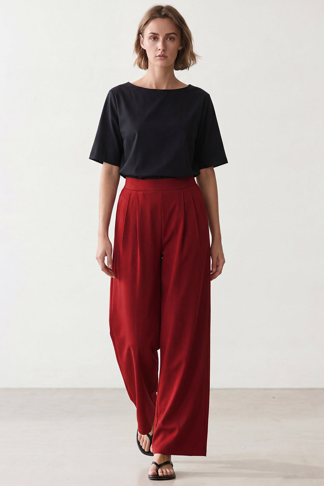 KOKO Modal High-Waist Pleated Pants – Red