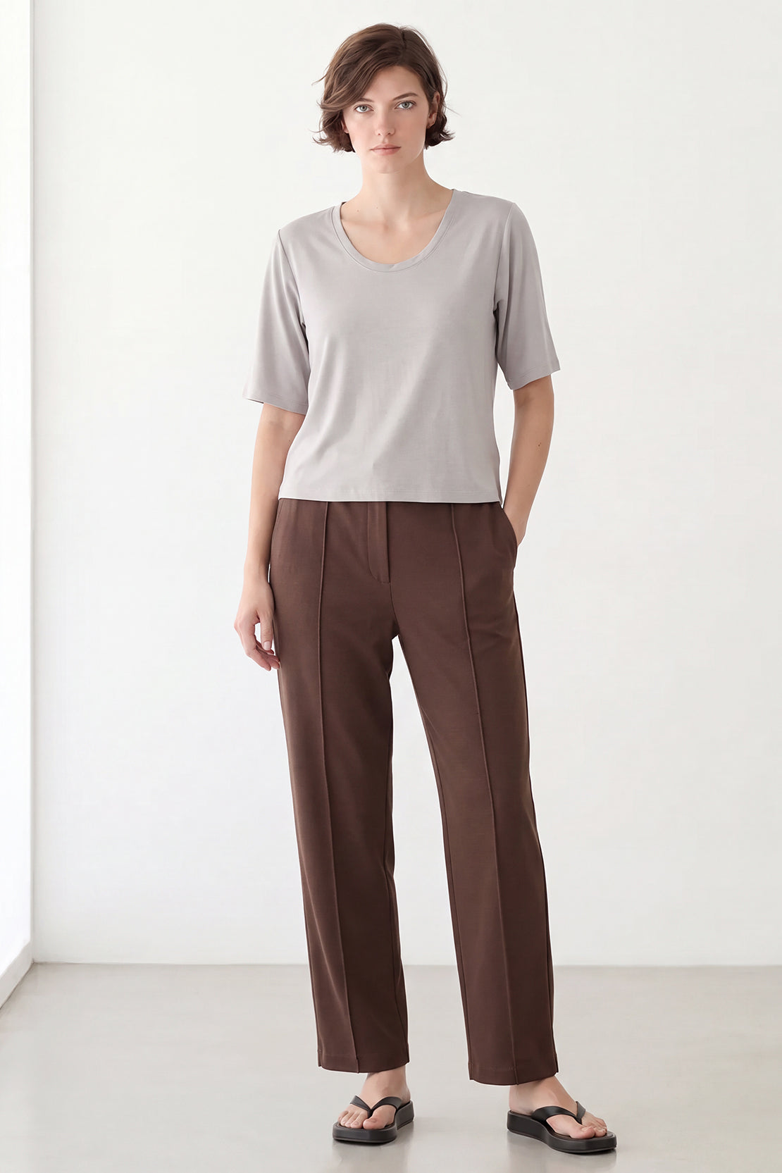 KOKO Sorona Modal Scoop-Neck Top – Grey