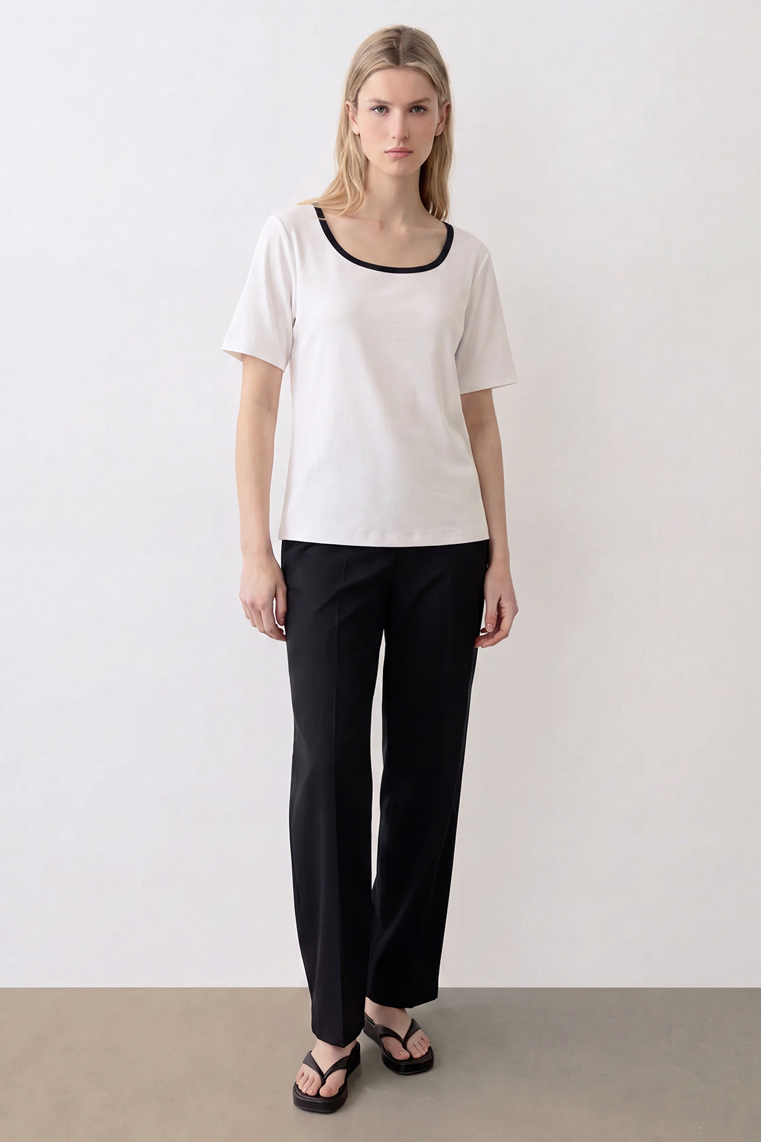 KOKO Cupro Contrast Square Neck T-Shirt – White