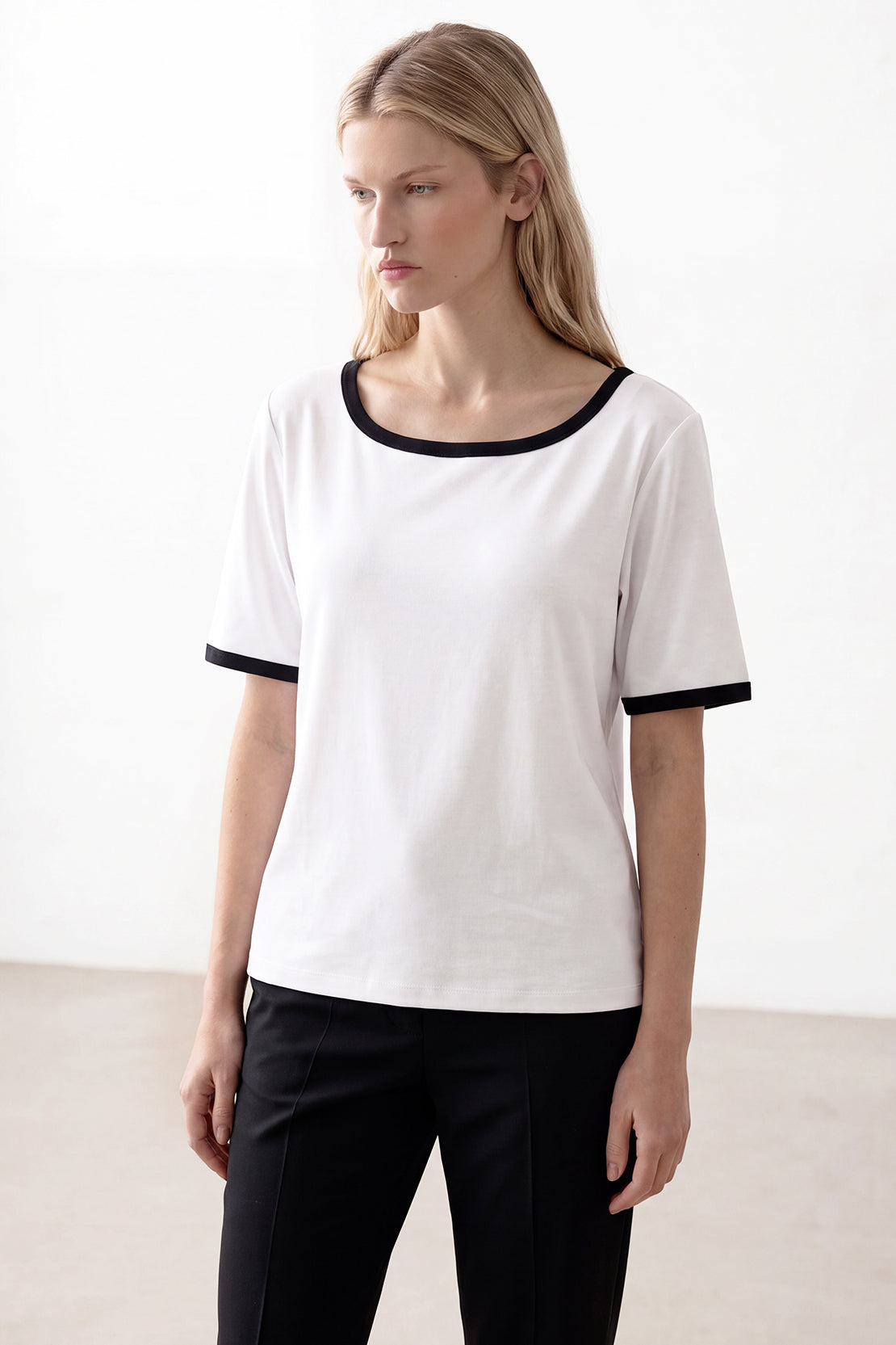 KOKO Cupro Contrast Square Neck T-Shirt – White