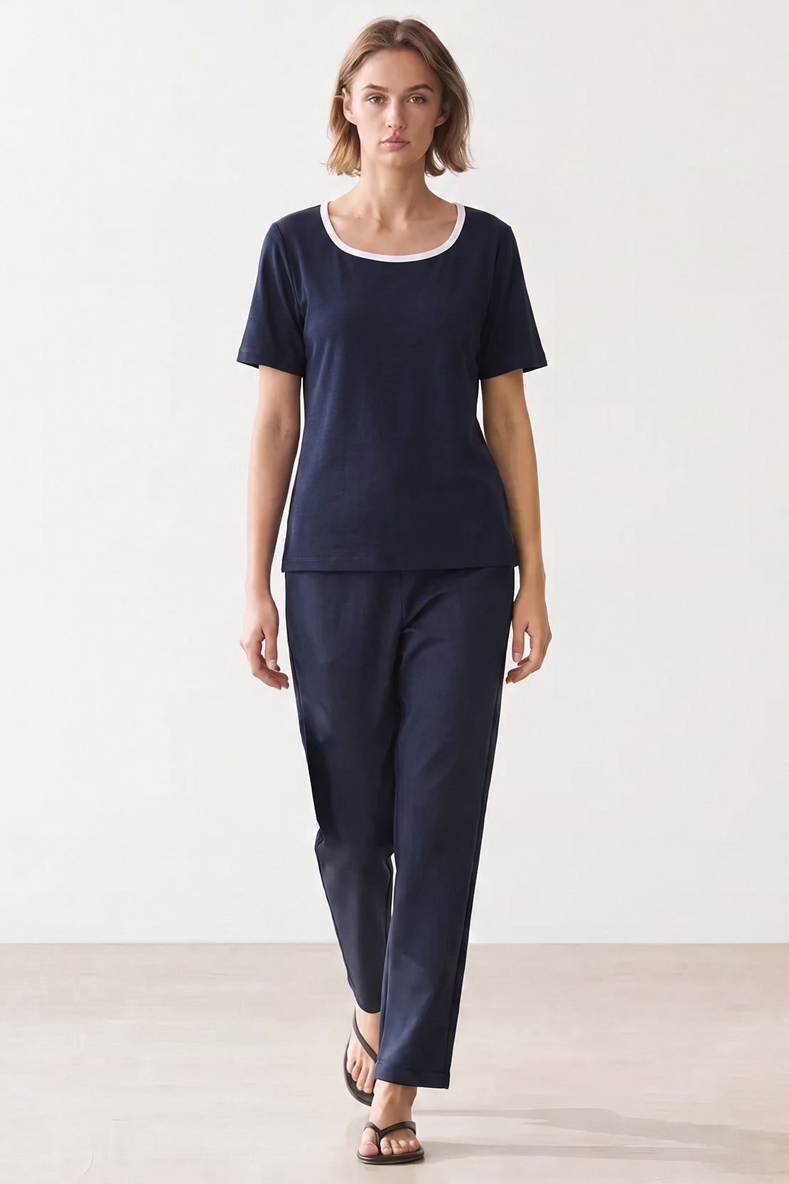 KOKO Cupro Contrast Square Neck T-Shirt – Navy
