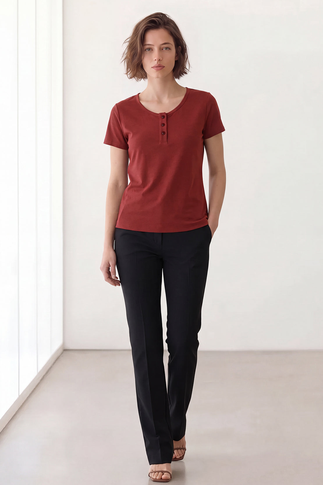 KOKO Cupro Buttoned T-Shirt – Cherry
