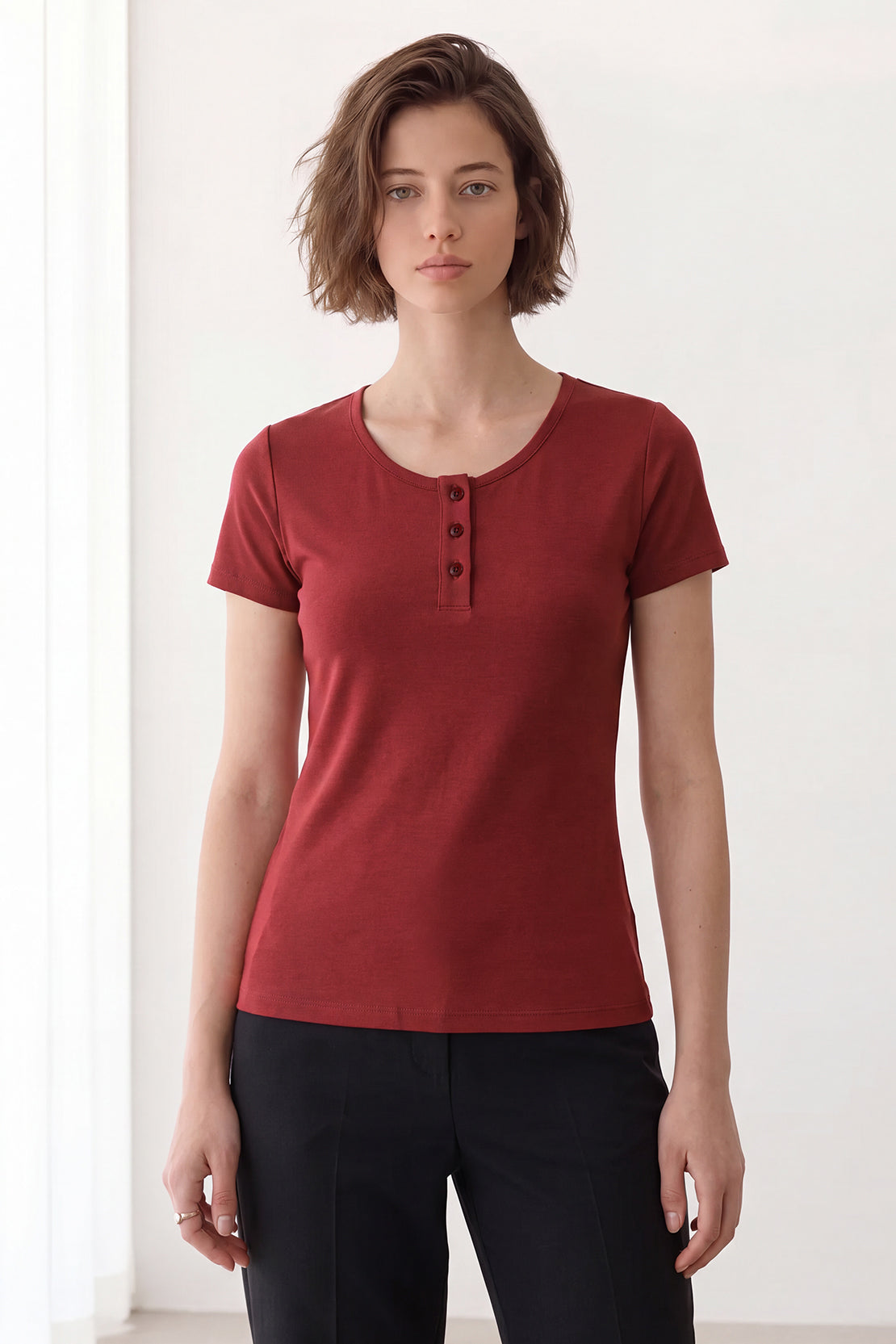 KOKO Cupro Buttoned T-Shirt – Cherry