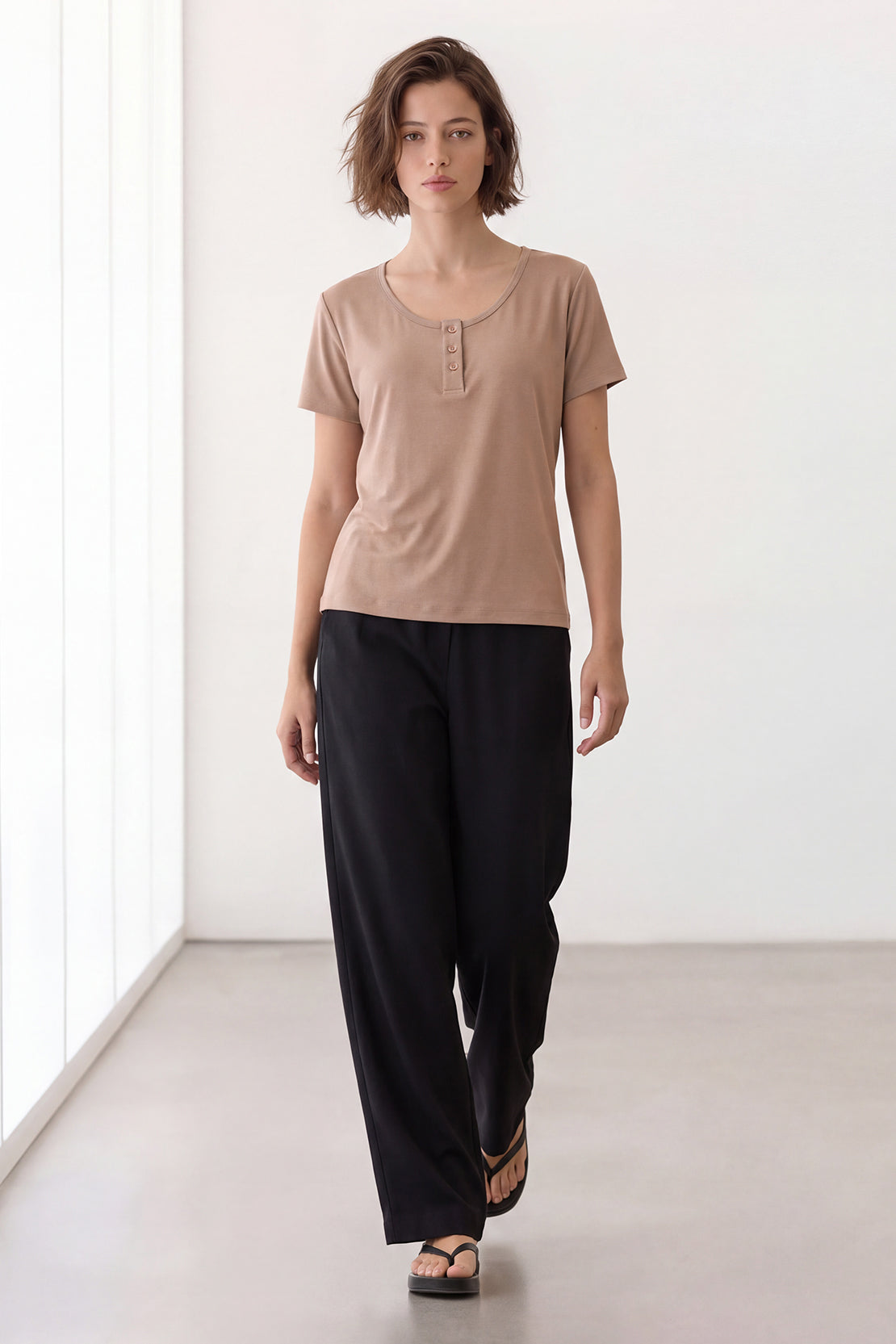 KOKO Cupro Buttoned T-Shirt – Taupe