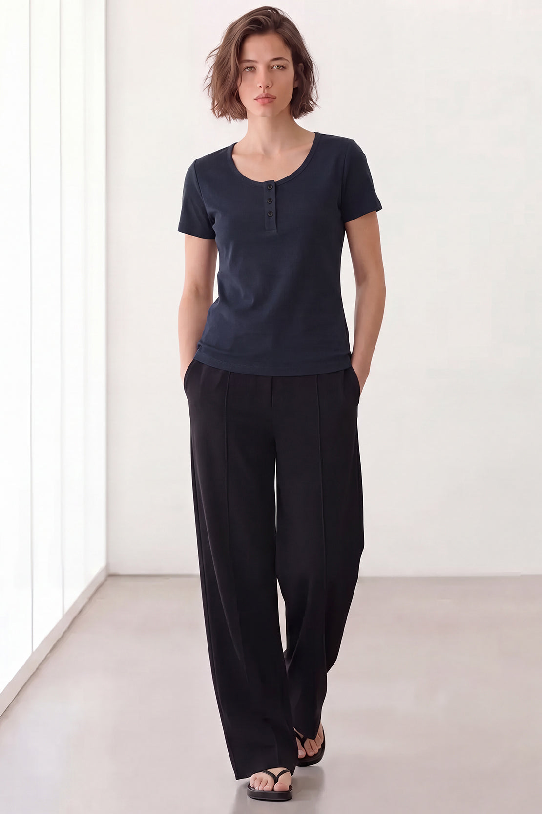 KOKO Cupro Buttoned T-Shirt – Navy