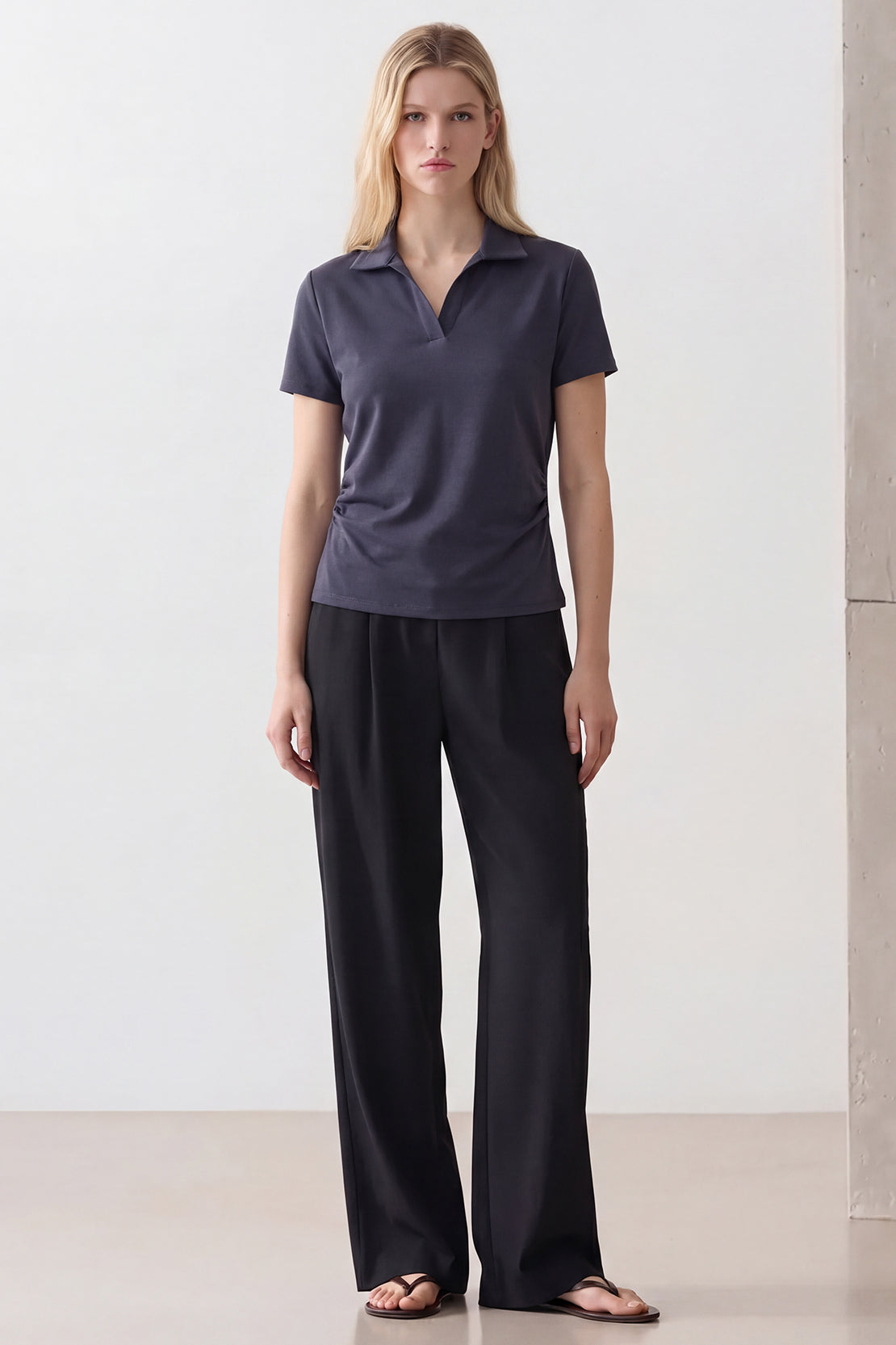 KOKO Modal Blend Collared Top – Smoke