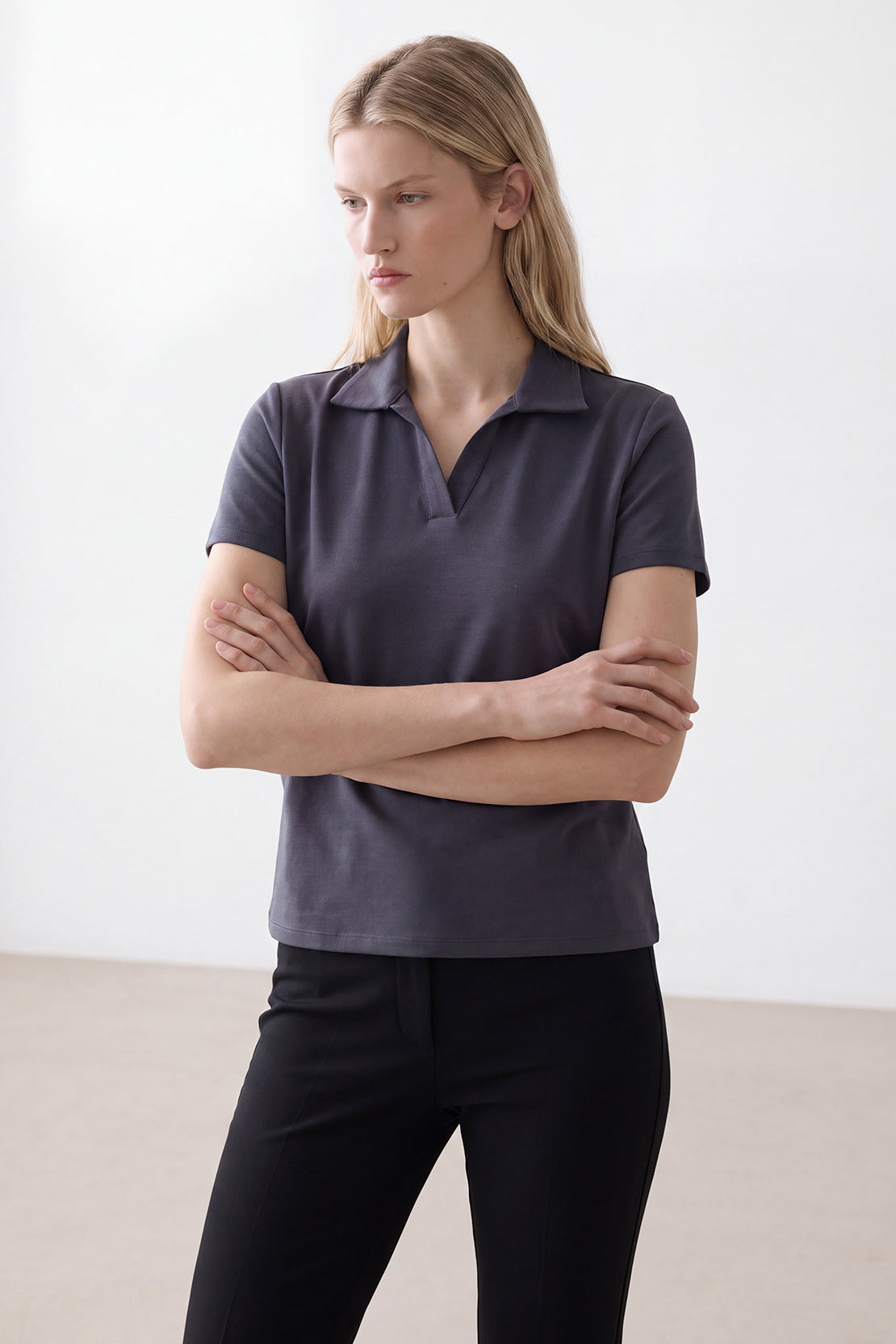 KOKO Modal Blend Collared Top – Smoke
