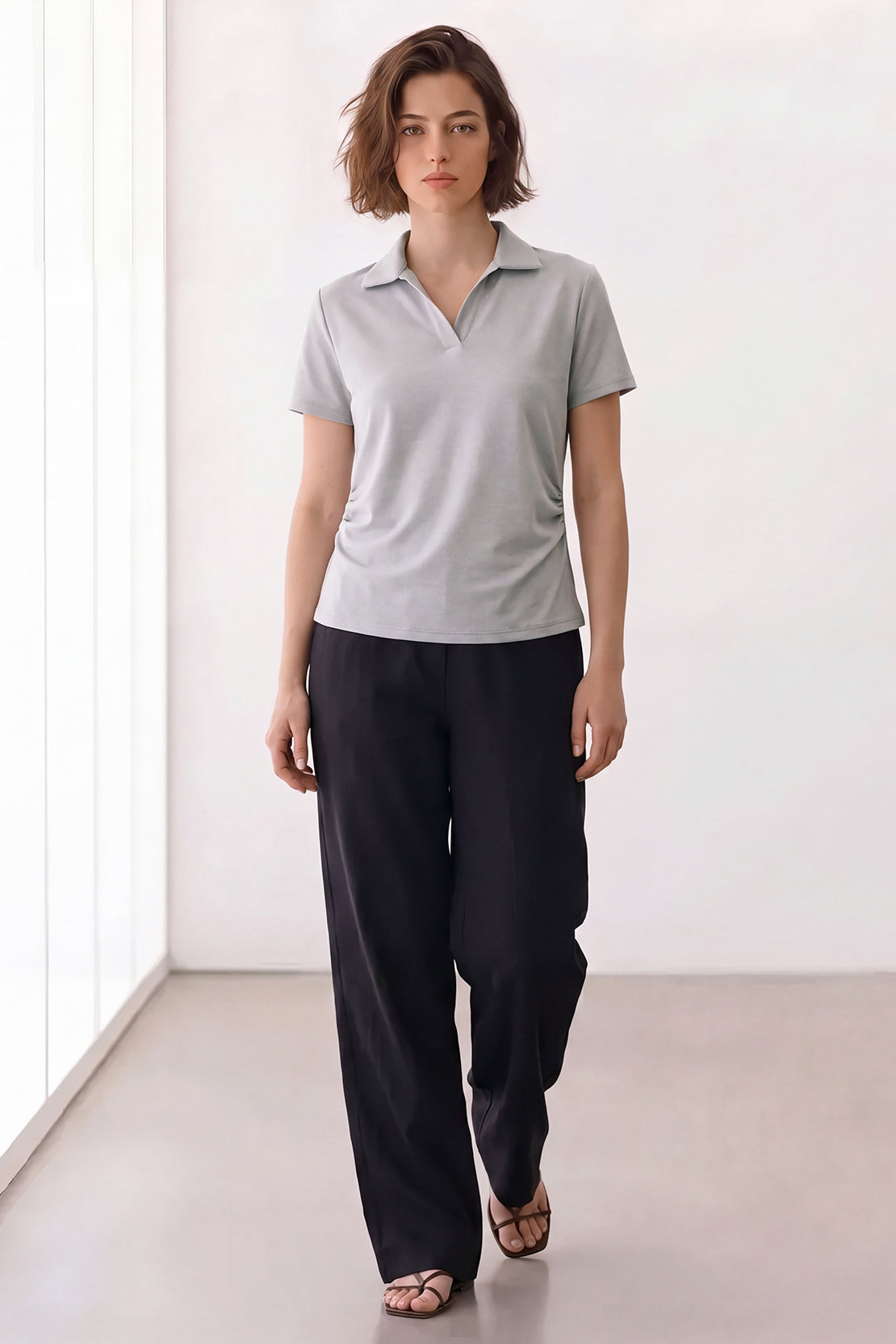 KOKO Modal Blend Collared Top – Soft Grey