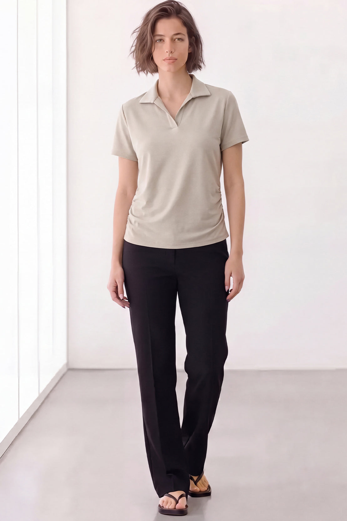 KOKO Modal Blend Collared Top – Soft Beige
