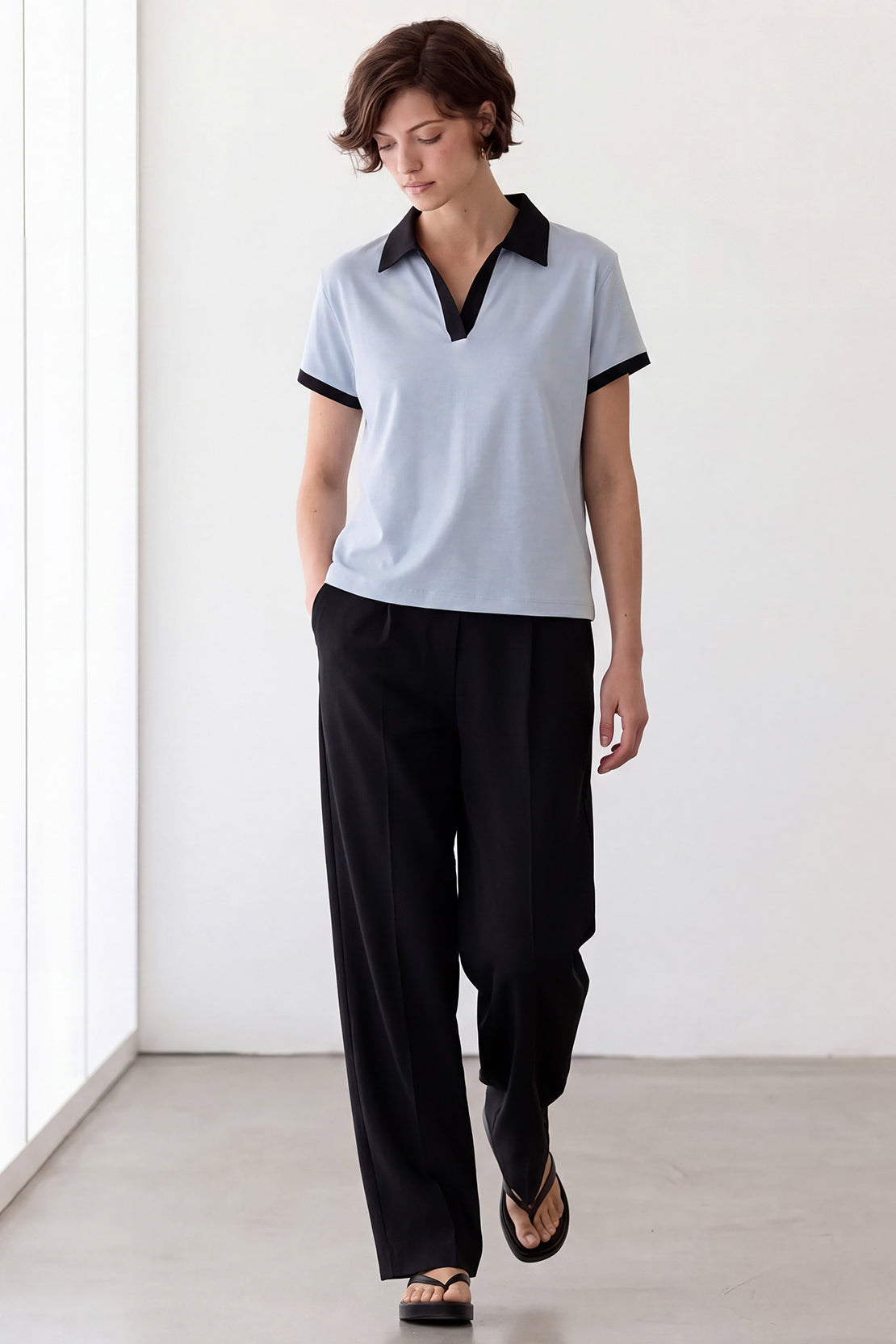 KOKO Cotton Modal Collared T-Shirt – Soft Blue