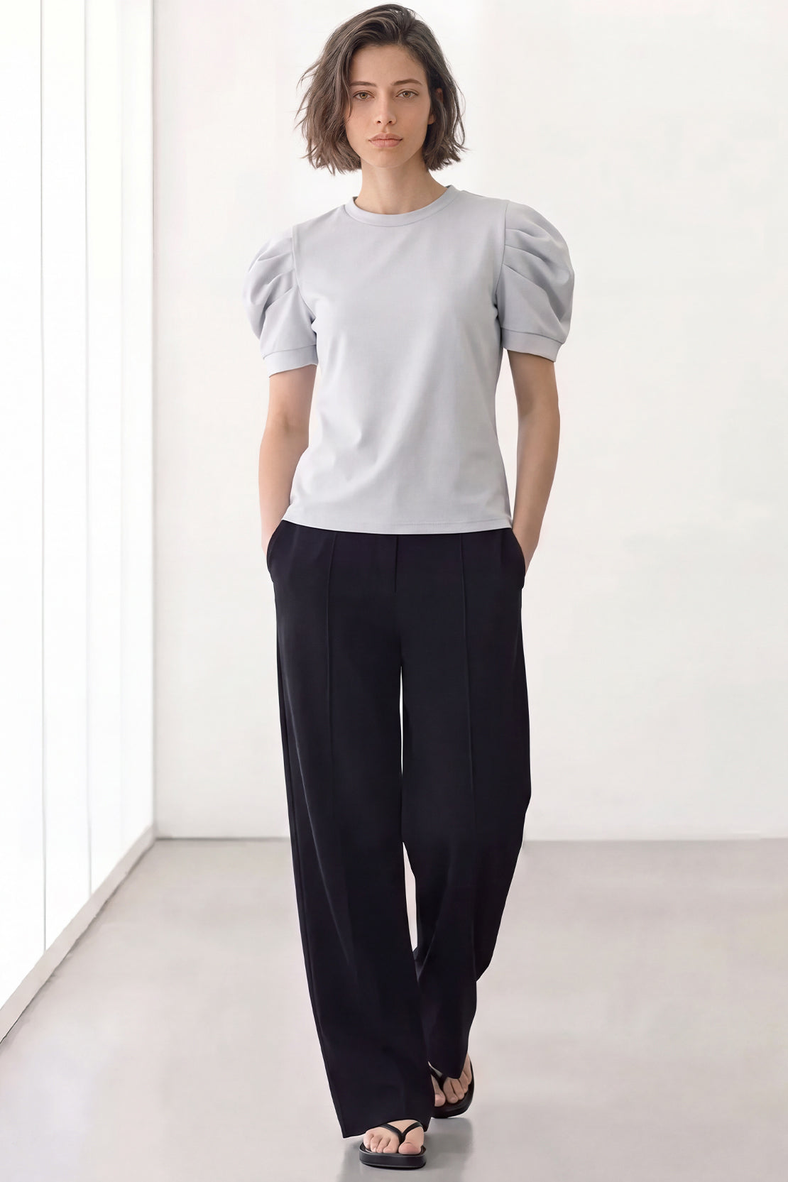 Koko Modal Blend Puff Sleeve Top – Silver