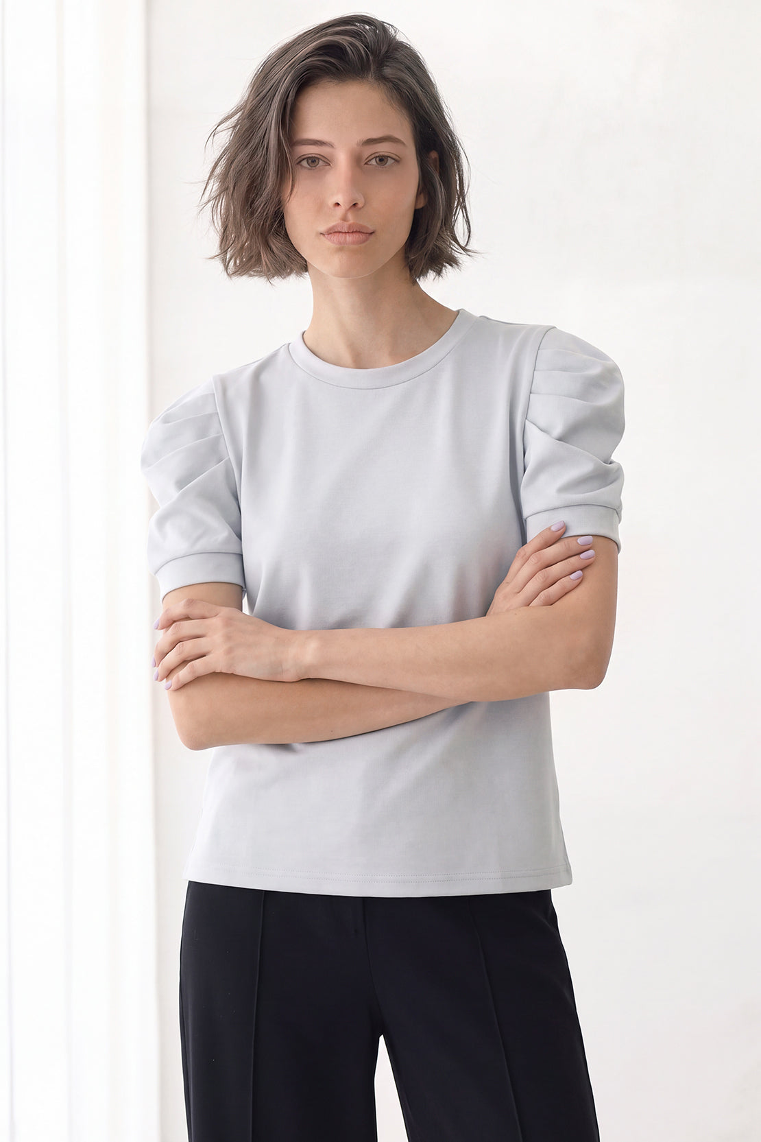 Koko Modal Blend Puff Sleeve Top – Silver