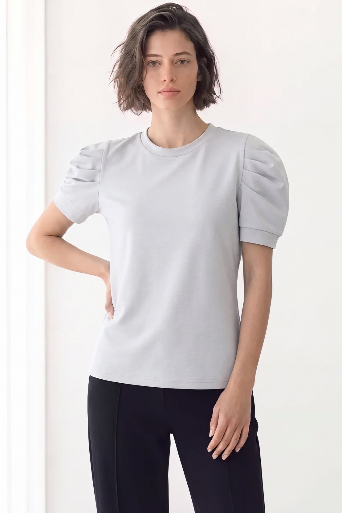 Koko Modal Blend Puff Sleeve Top – Silver