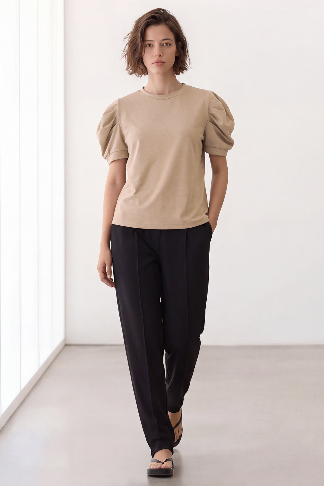Koko Modal Blend Puff Sleeve Top – Beige