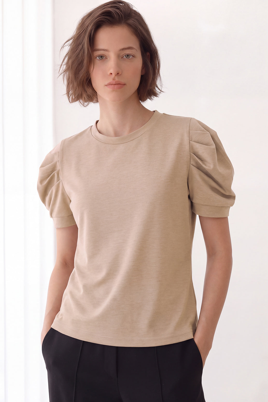 Koko Modal Blend Puff Sleeve Top – Beige