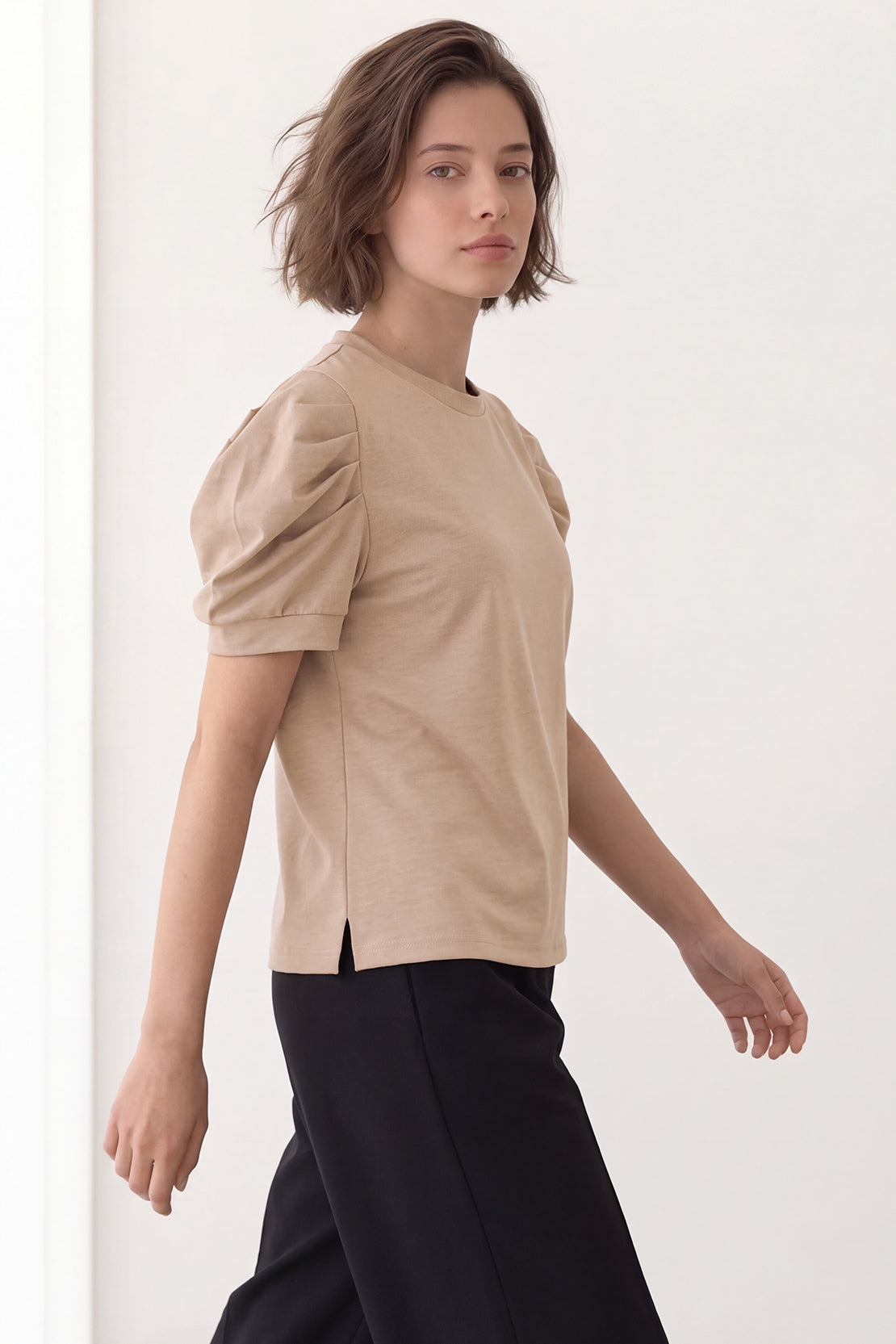 Koko Modal Blend Puff Sleeve Top – Beige